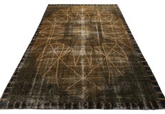 Hand-Knotted Vintage Art Deco Rug in Brown, Geometric Pattern by Rug & Kilim