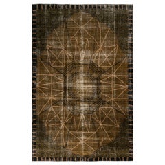 Tappeto Art Deco vintage annodato a mano in marrone, con motivo geometrico di Rug & Kilim