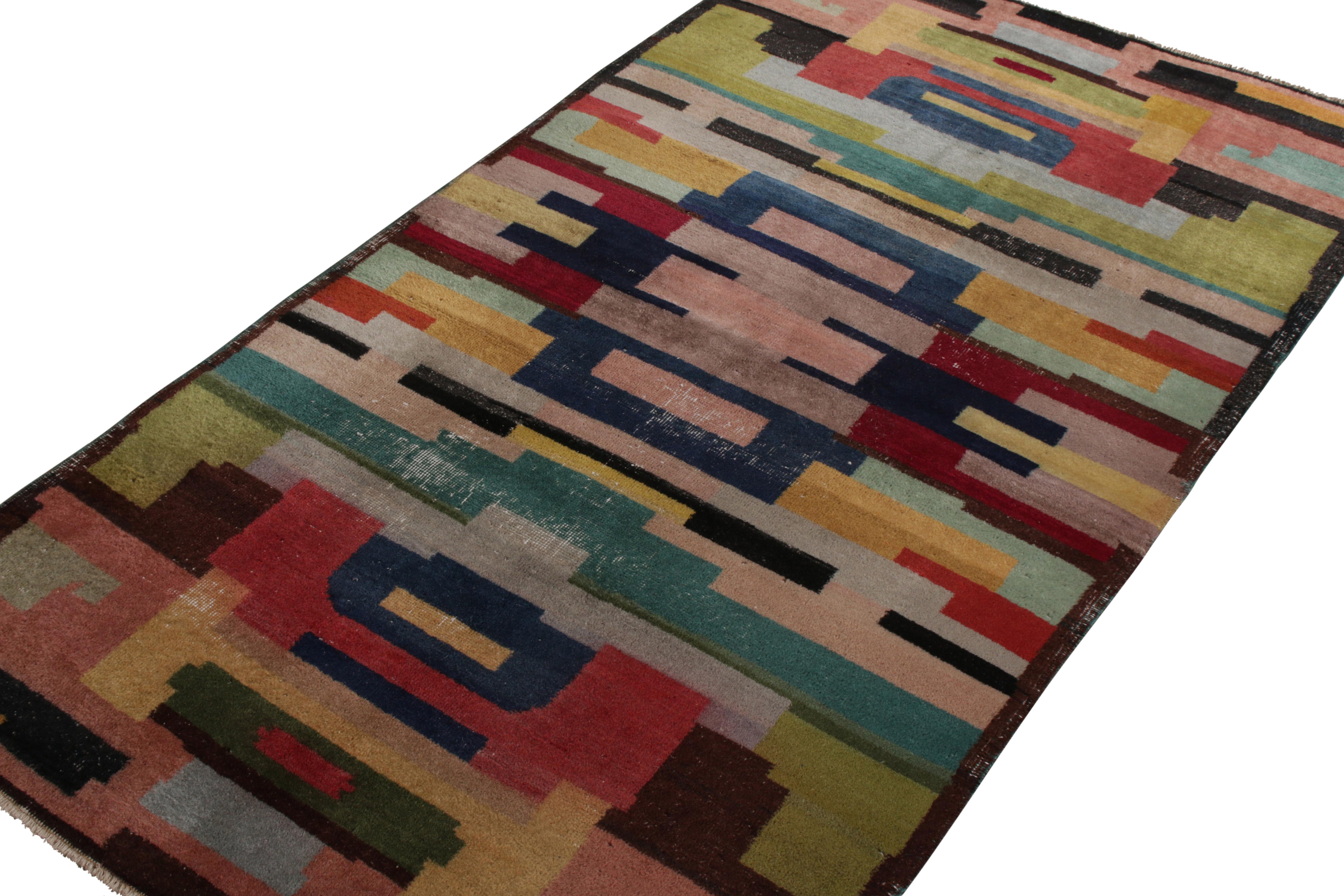 Mid-Century Modern Hand-Knotted Vintage Art Deco Rug in Multicolor Geometric Pattern by Rug & Kilim For Sale