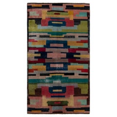 Hand-Knotted Vintage Art Deco Rug in Multicolor Geometric Pattern by Rug & Kilim