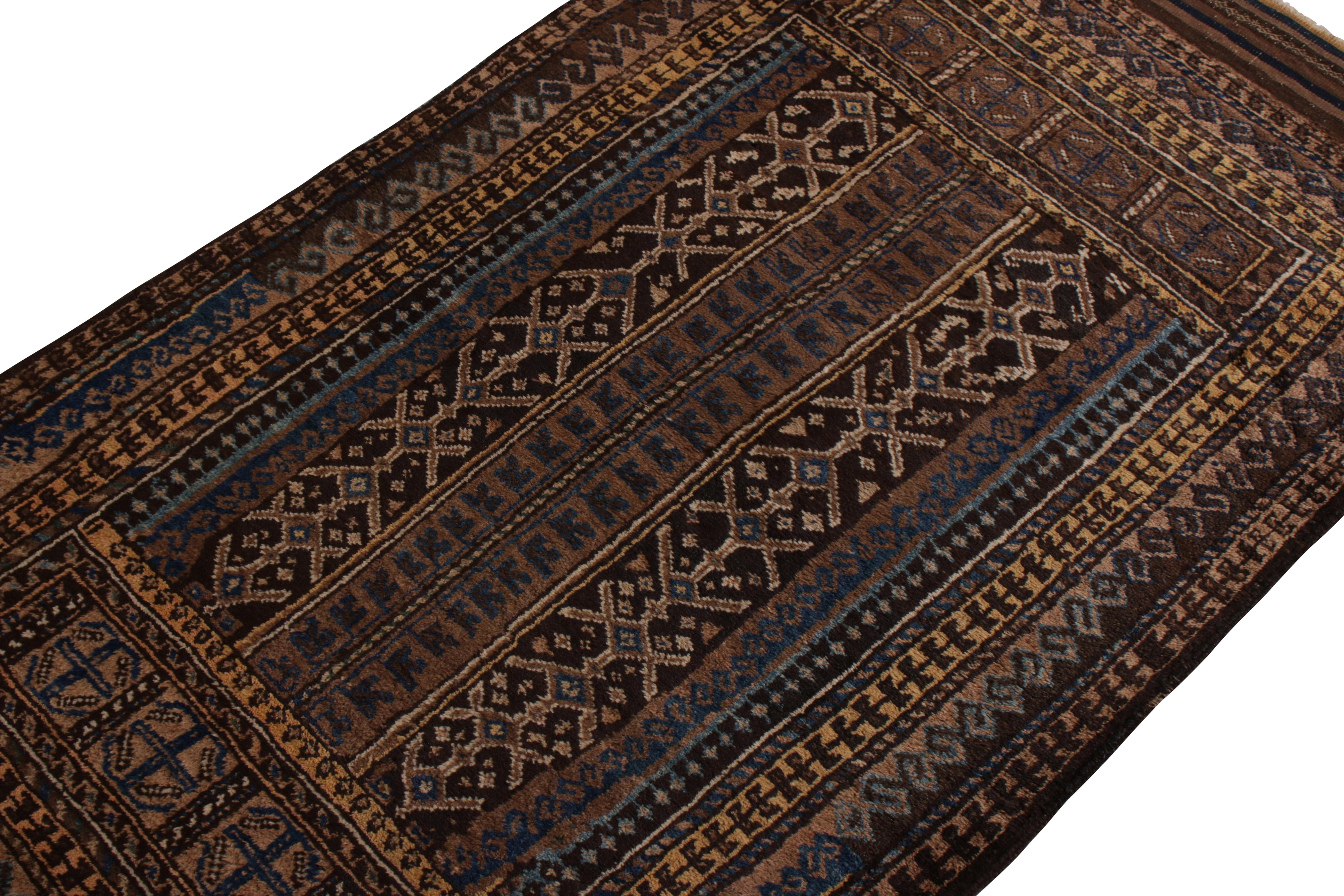 Persian Hand Knotted Vintage Baluch Rug in Beige Tribal Runner Pattern by Rug & Kilim For Sale