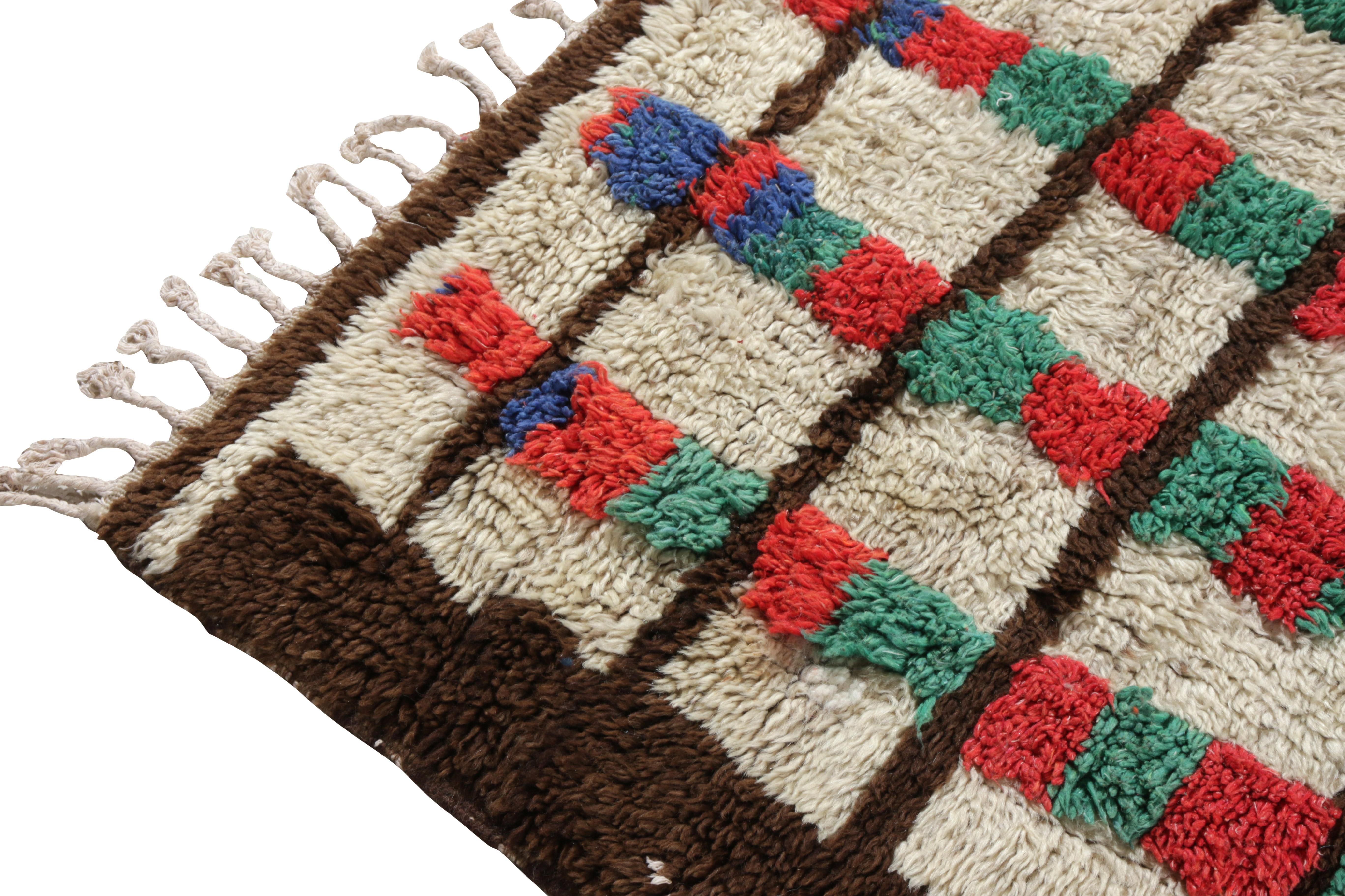 Hand-Knotted Vintage Berber Moroccan Rug in Beige-Brown, Geometric Pattern by Rug & Kilim For Sale