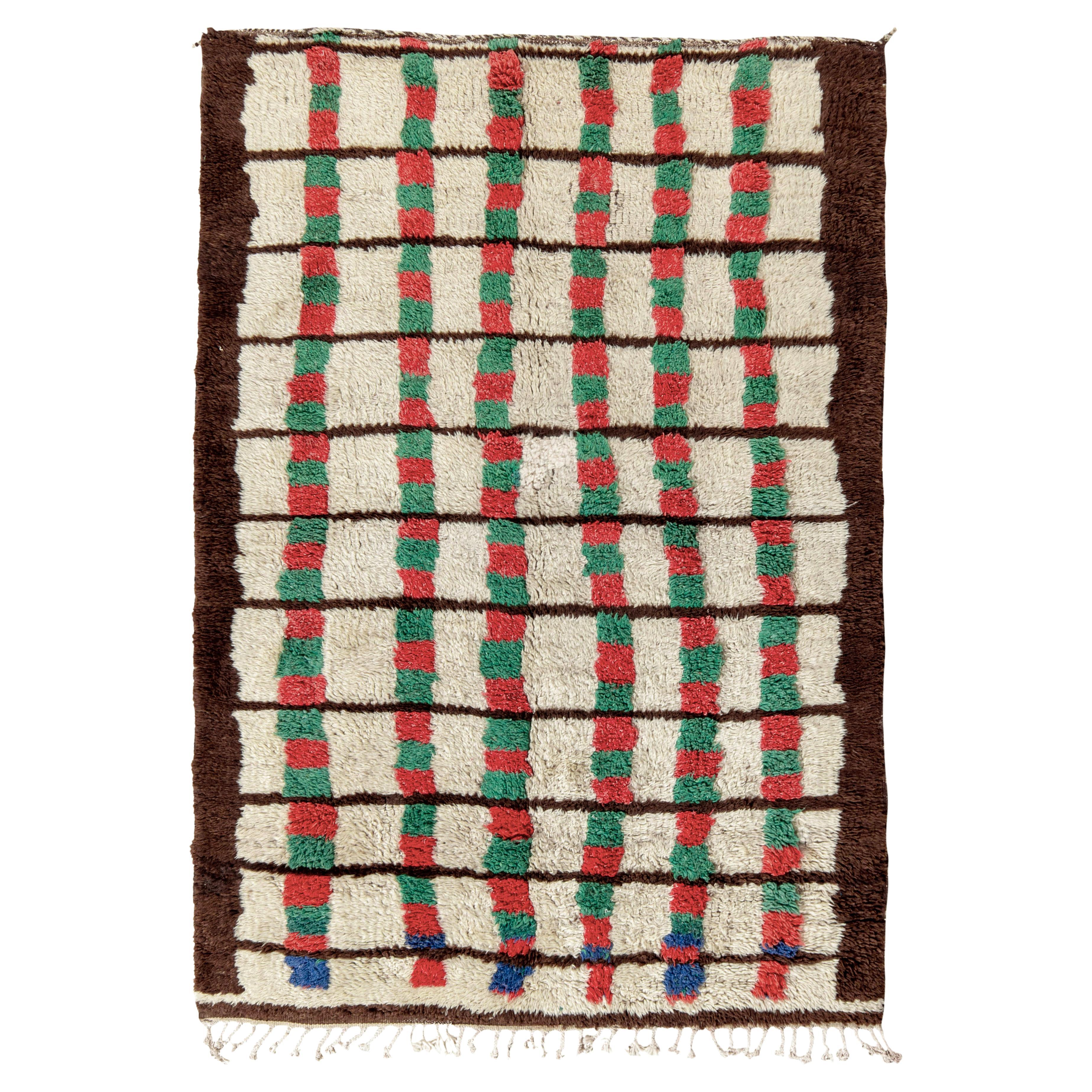Vintage Berber Moroccan Rug in Beige-Brown, Geometric Pattern by Rug & Kilim