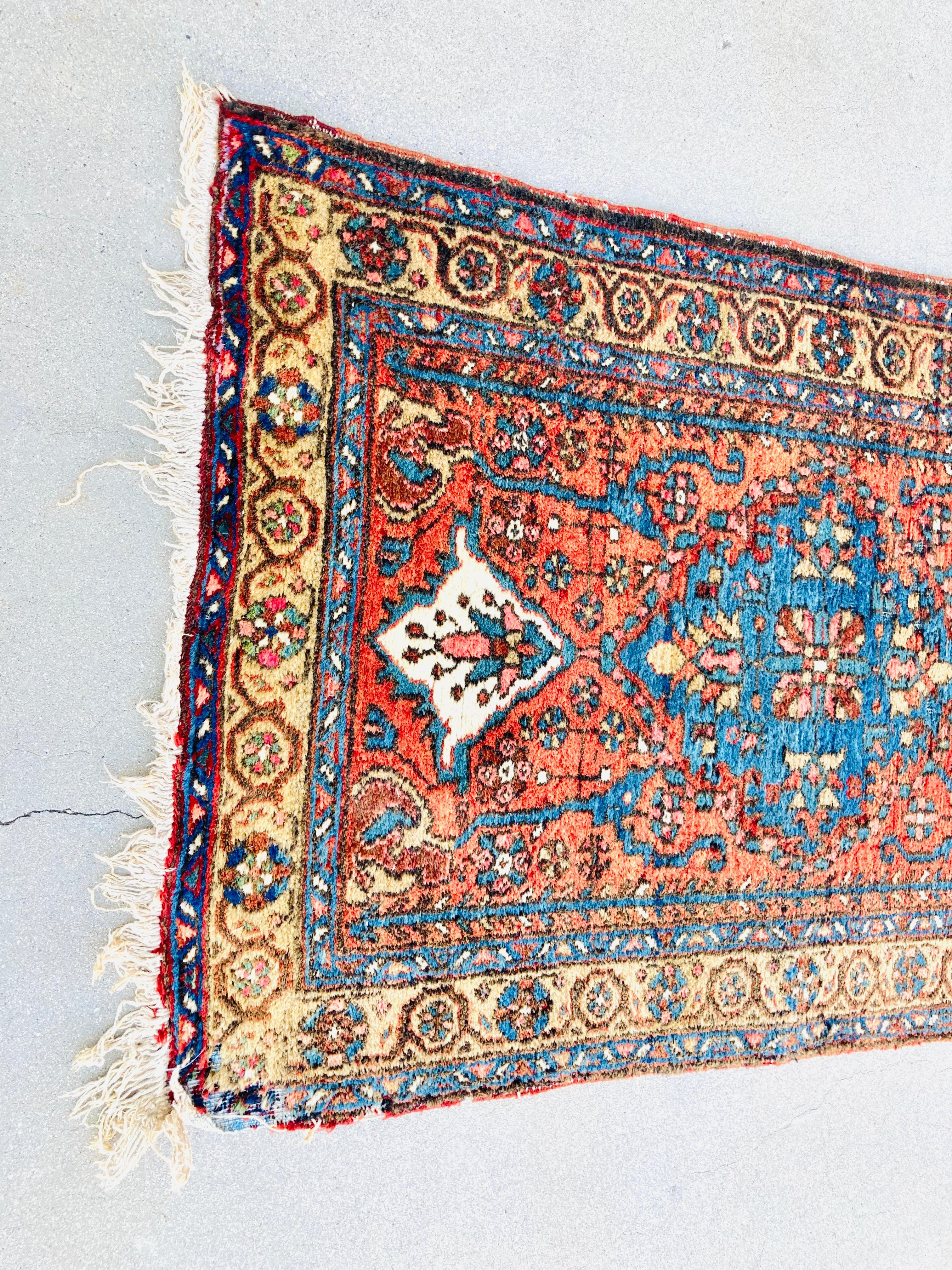 Bohemian Hand Knotted Vintage Carpet Runner from Turkey For Sale