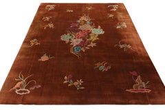 Vintage Chinese Art Deco Rug, Brown, Medallion Floral Pattern by Rug & Kilim