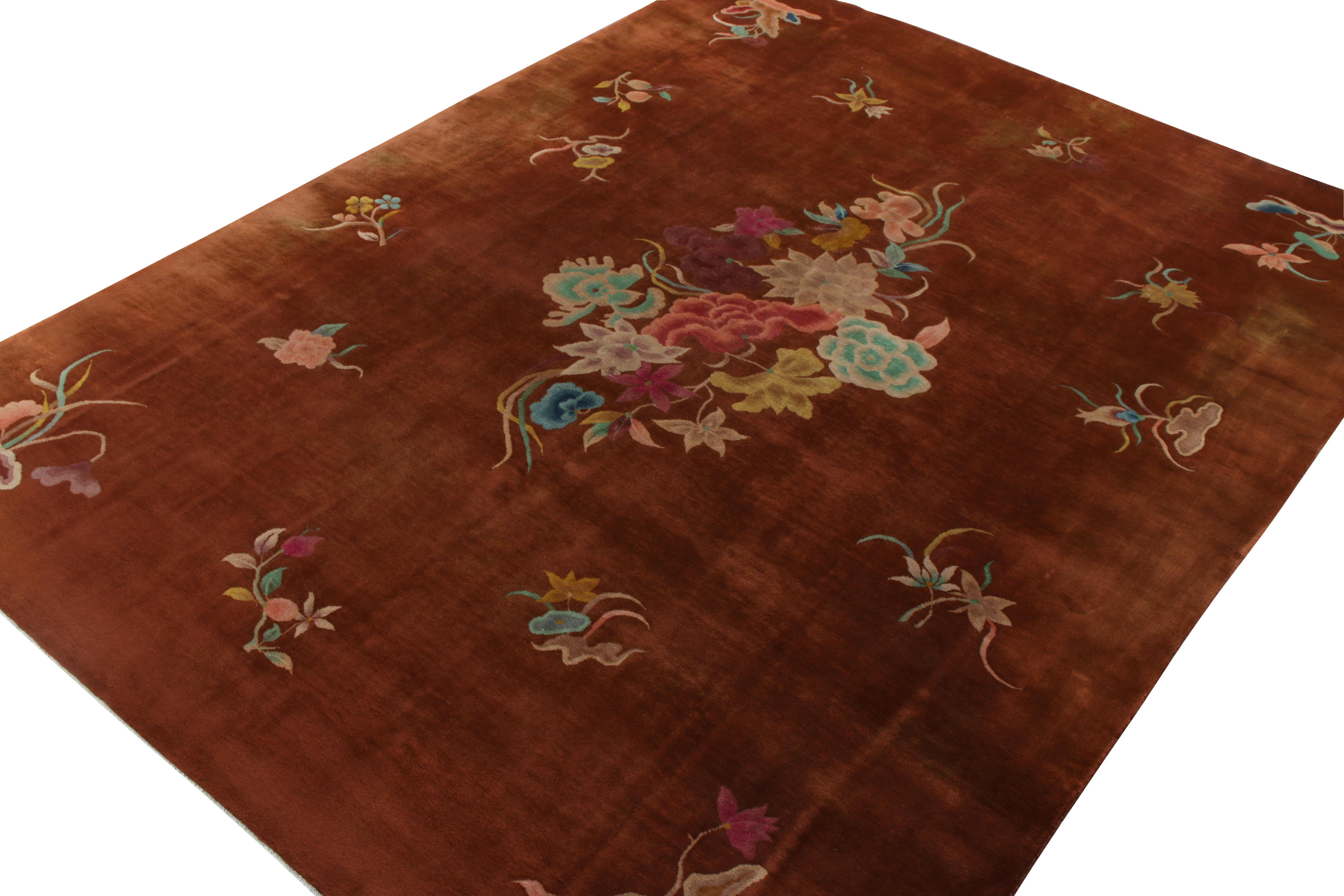 Chinesischer Art-Déco-Teppich, braun, Medaillon-Blumenmuster von Teppich & Kelim (Art déco) im Angebot