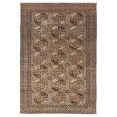 Hand-Knotted Vintage Ersari Rug with Gul Design in Brown, Ivory  & Almond