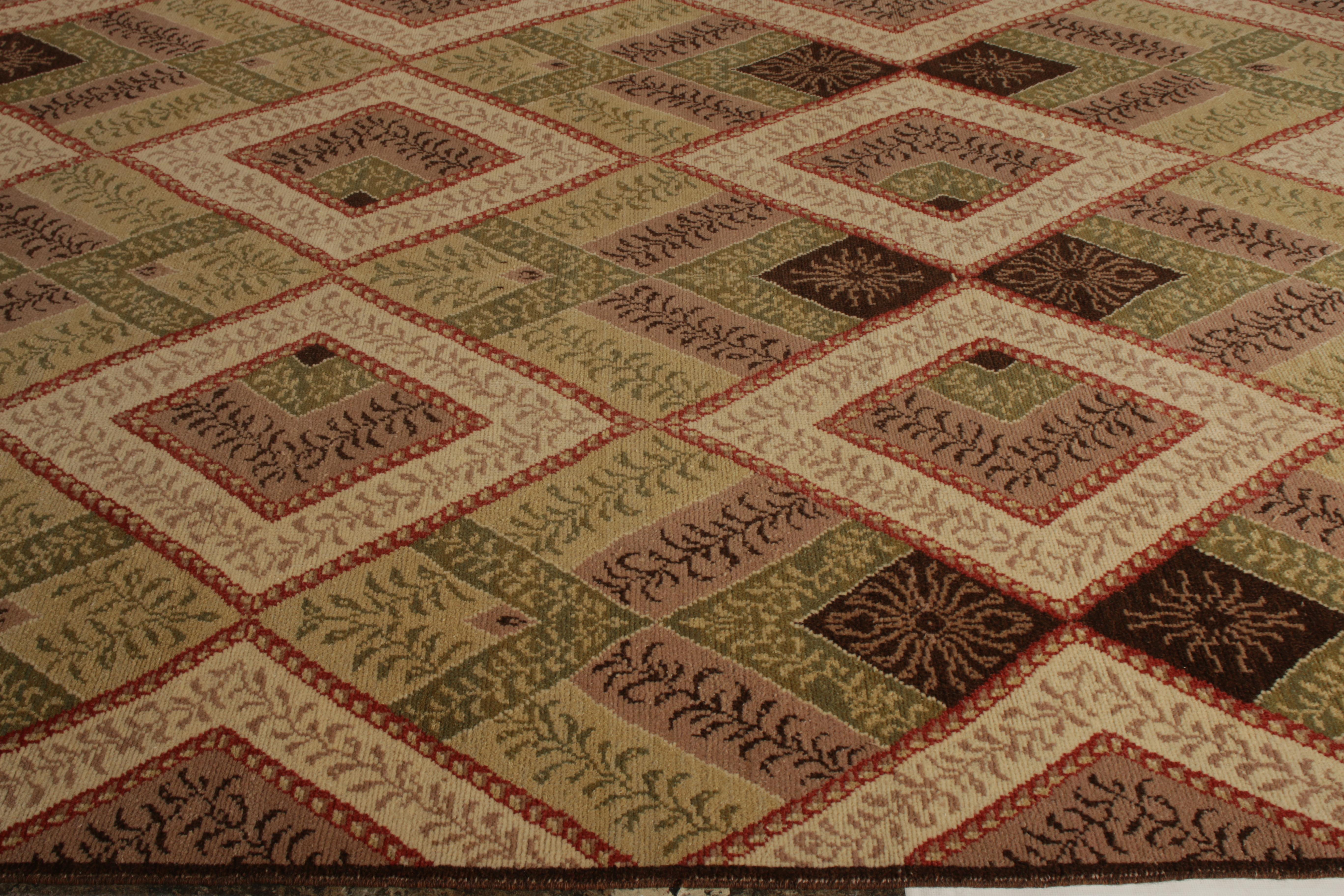 Annodato a mano Tappeto Vintage French Country annodato a mano con motivo verde all-over di Rug & Kilim in vendita