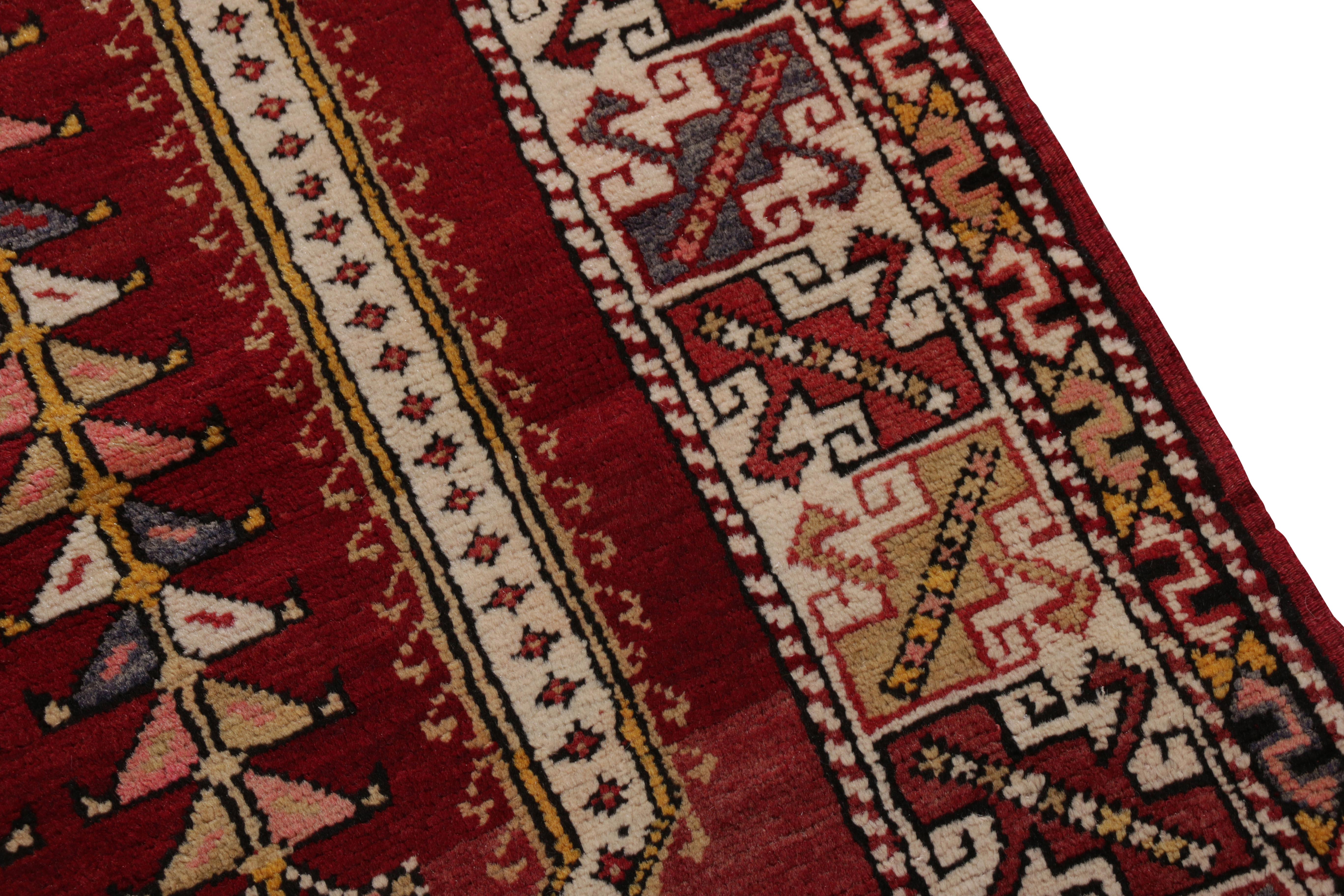 Other Hand-Knotted Vintage Ghiordes Rug in Red & Gold Geometric Pattern by Rug & Kilim For Sale
