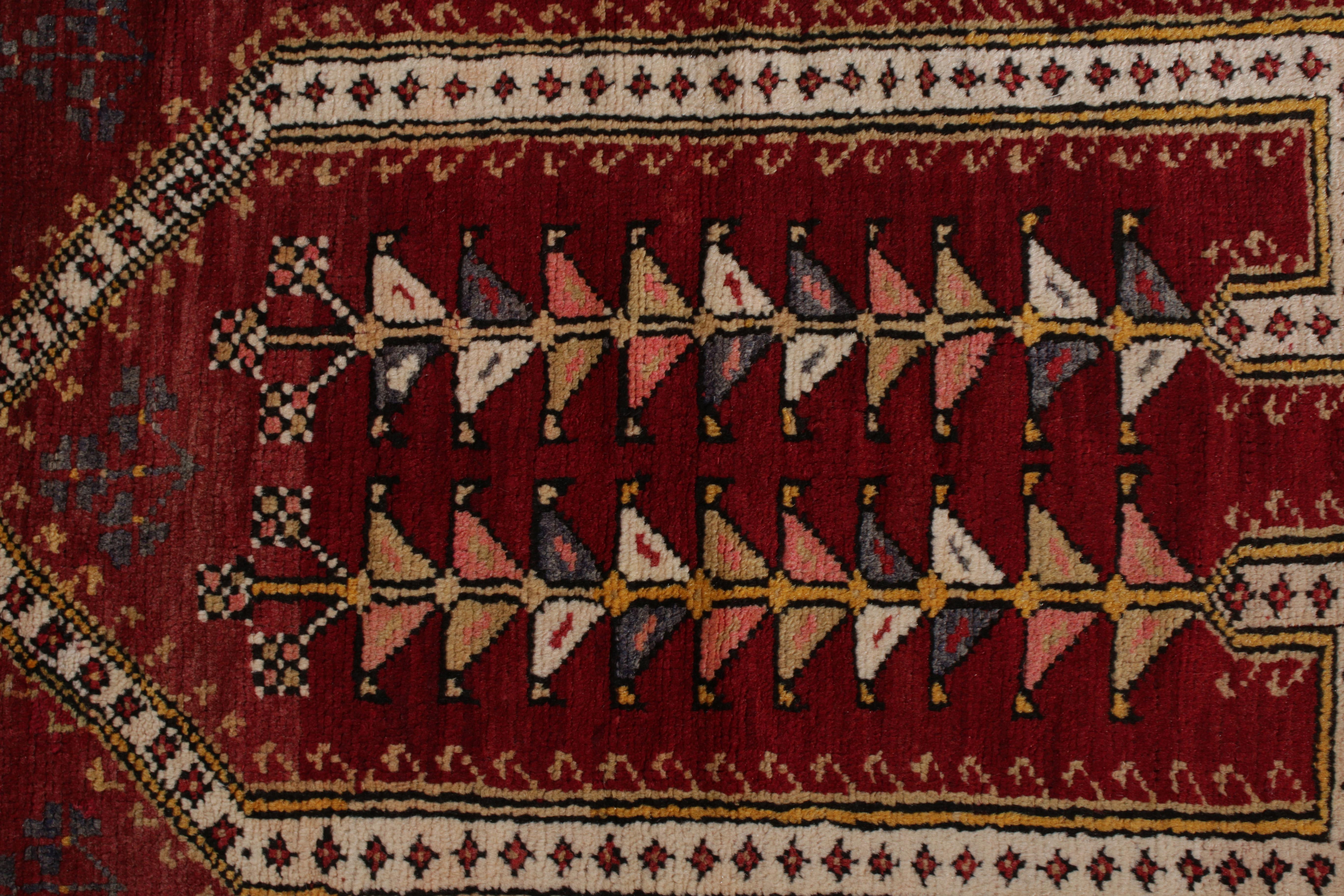 Turkish Hand-Knotted Vintage Ghiordes Rug in Red & Gold Geometric Pattern by Rug & Kilim For Sale