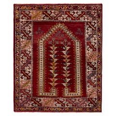 Hand-Knotted Vintage Ghiordes Rug in Red & Gold Geometric Pattern by Rug & Kilim