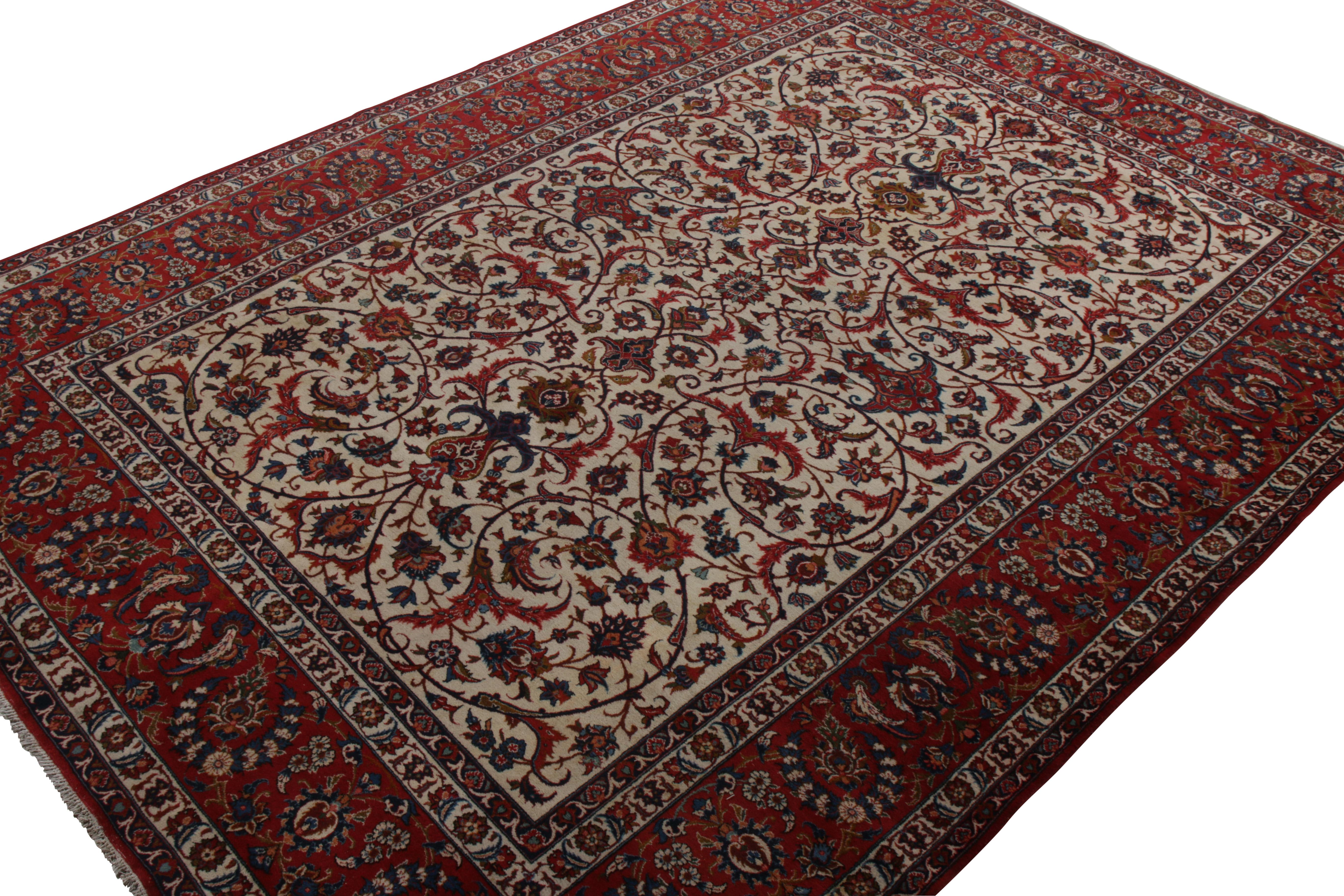 Persian Hand-Knotted Vintage Isfahan Rug in All over Red, Blue, Beige Floral Pattern For Sale