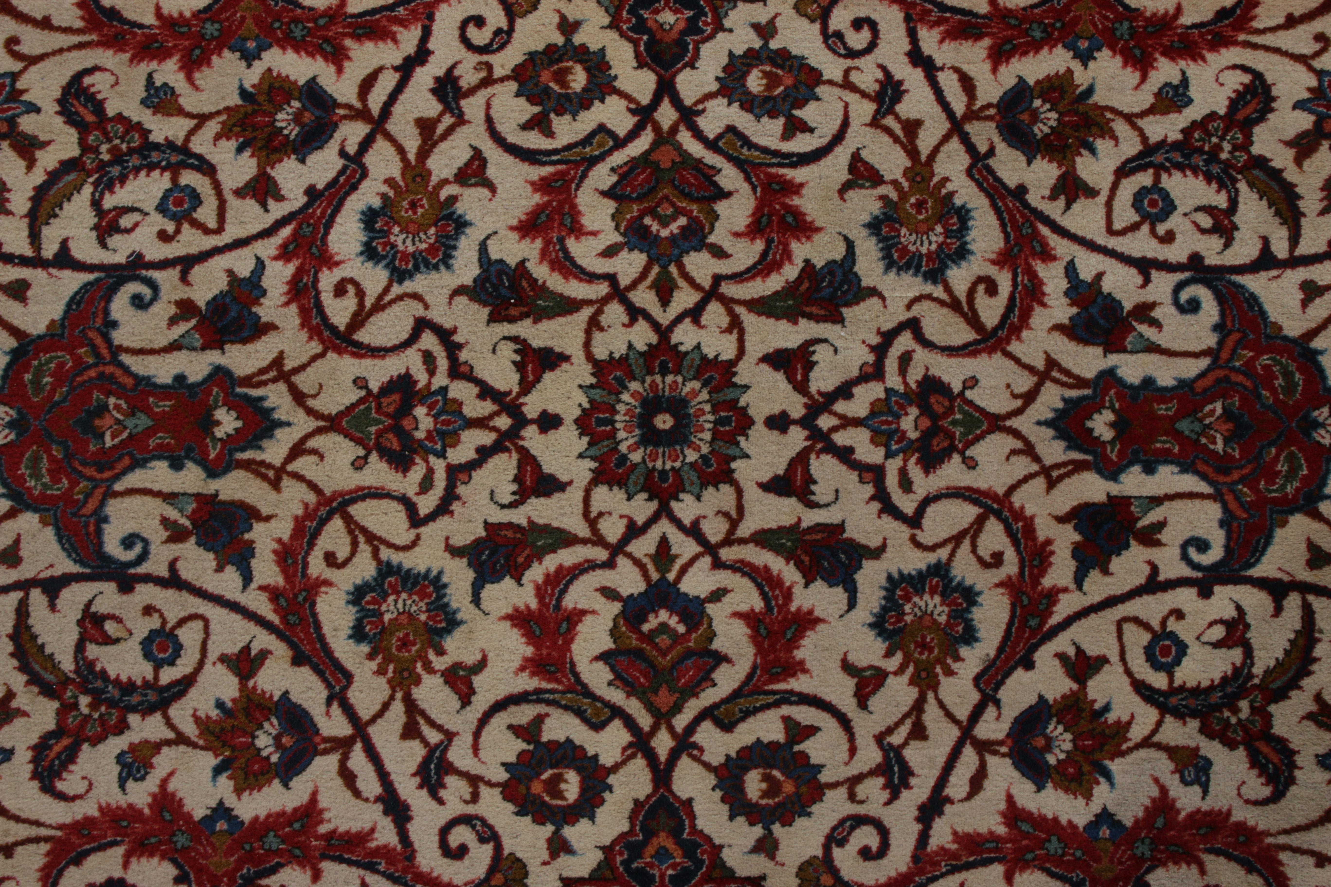 Hand-Knotted Vintage Isfahan Rug in All over Red, Blue, Beige Floral Pattern In Good Condition For Sale In Long Island City, NY