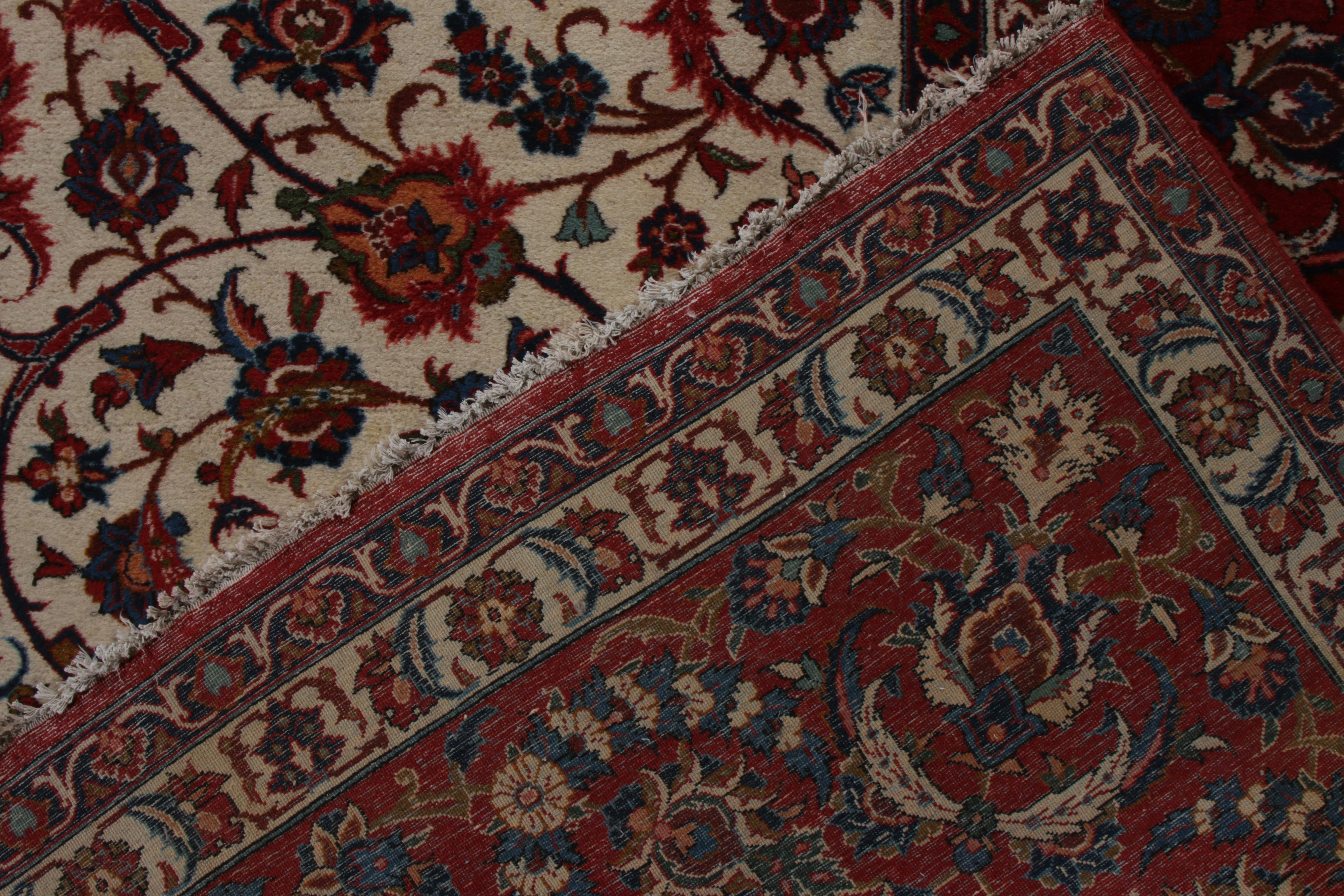 Mid-20th Century Hand-Knotted Vintage Isfahan Rug in All over Red, Blue, Beige Floral Pattern For Sale