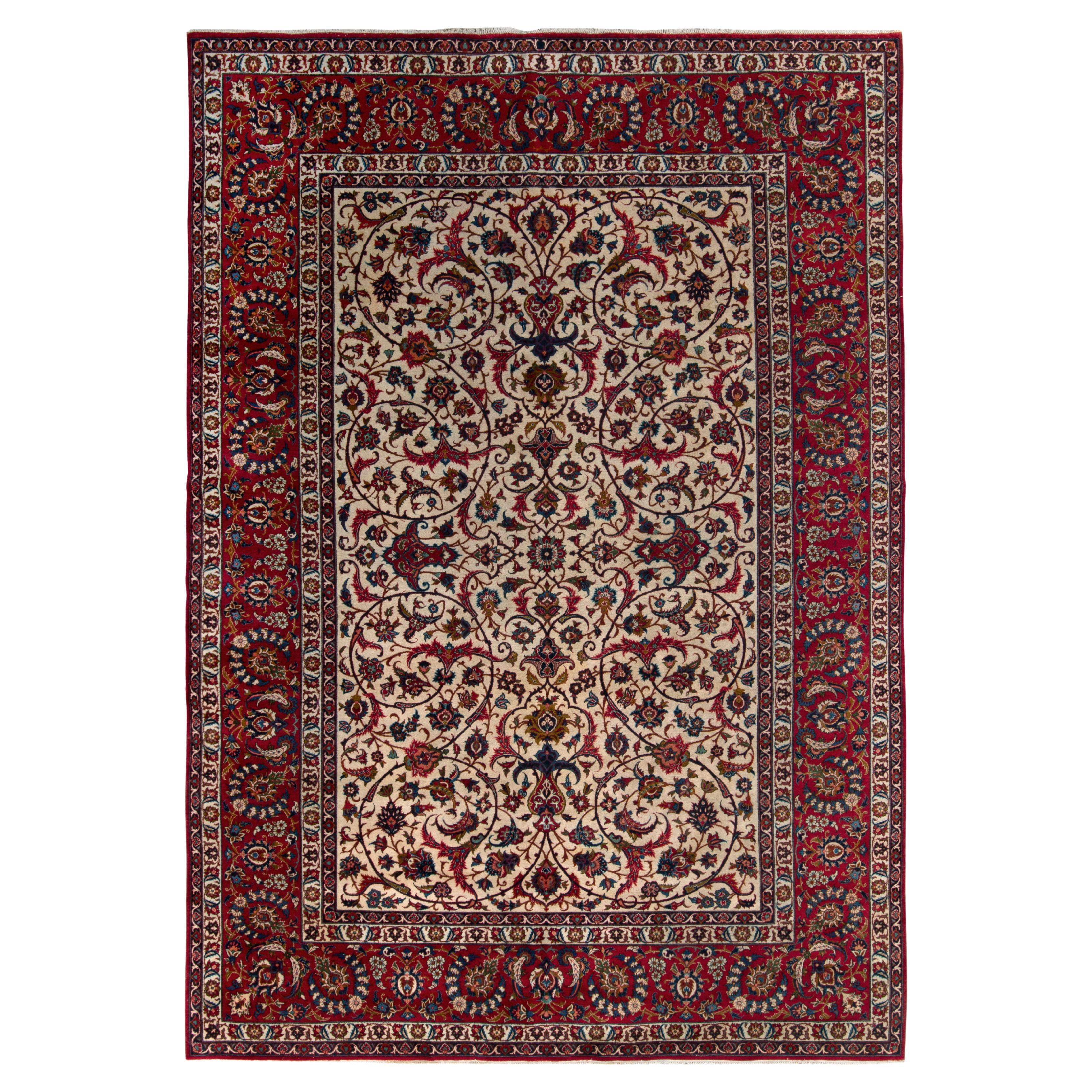 Persian Hand Knotted AllOver Floral Silk Isfahan Rug 18 Kheft For Sale