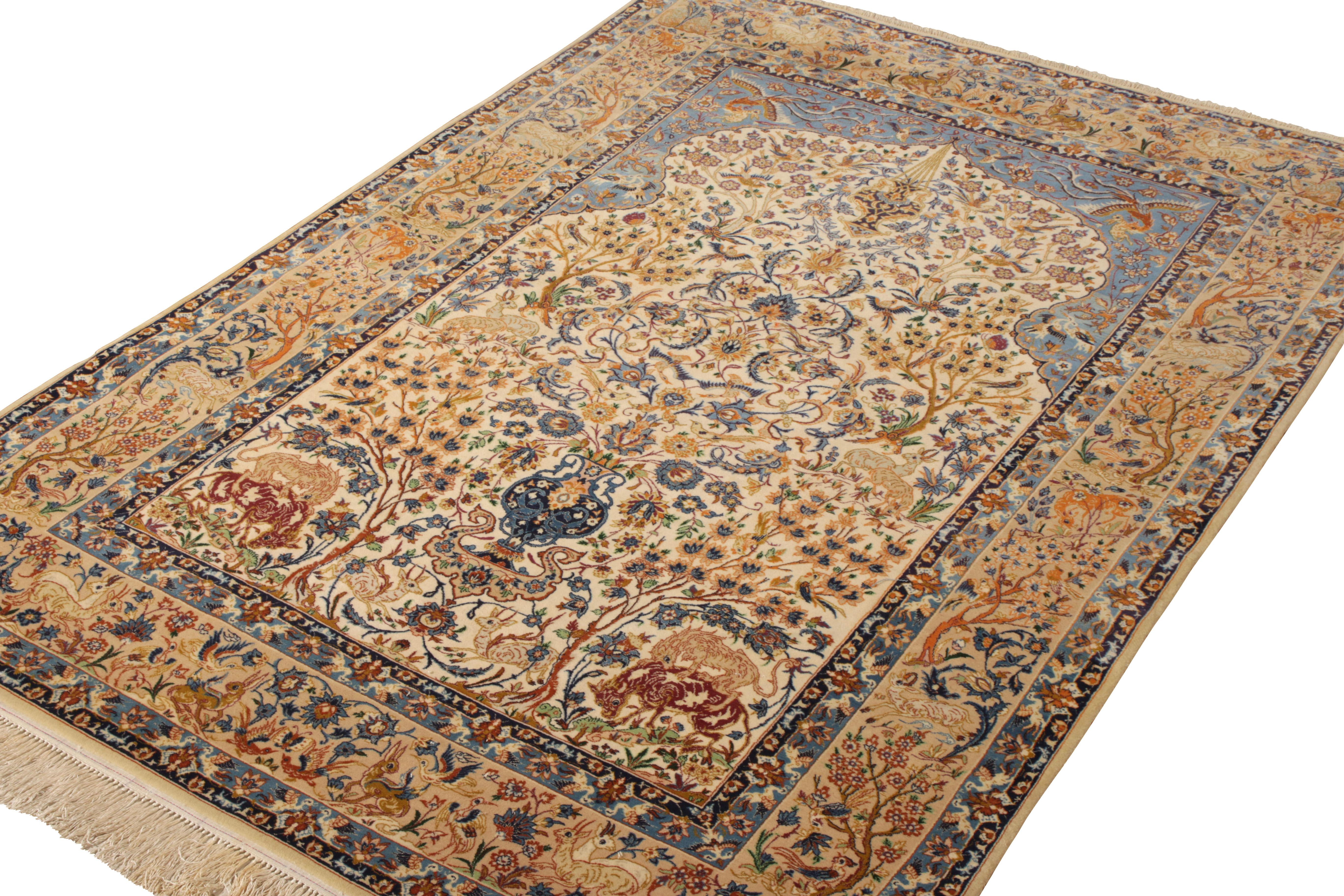 Persian Hand-Knotted Vintage Kerman Rug in All over Blue Floral Pattern by Rug & Kilim For Sale