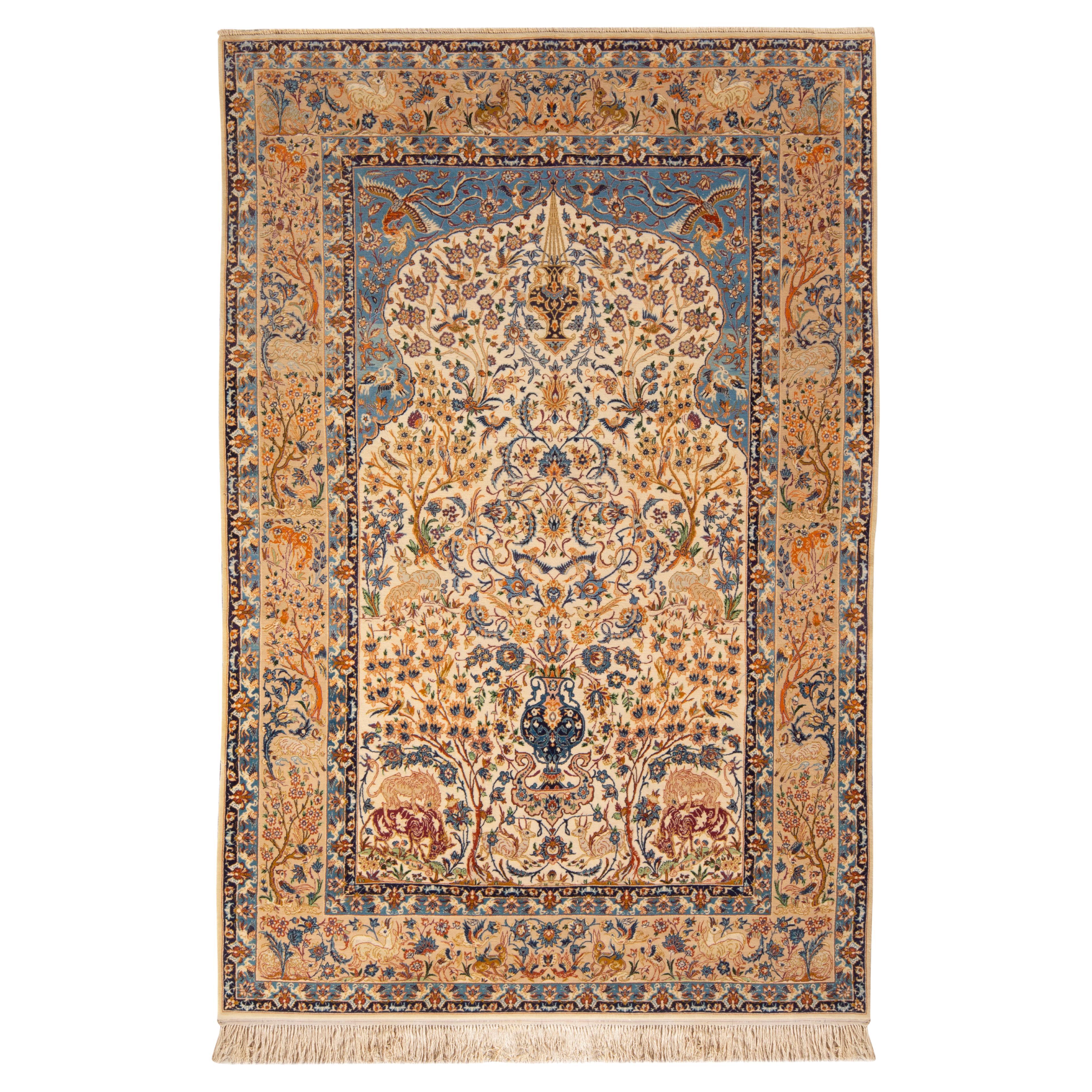 Hand-Knotted Vintage Kerman Rug in All over Blue Floral Pattern by Rug & Kilim For Sale