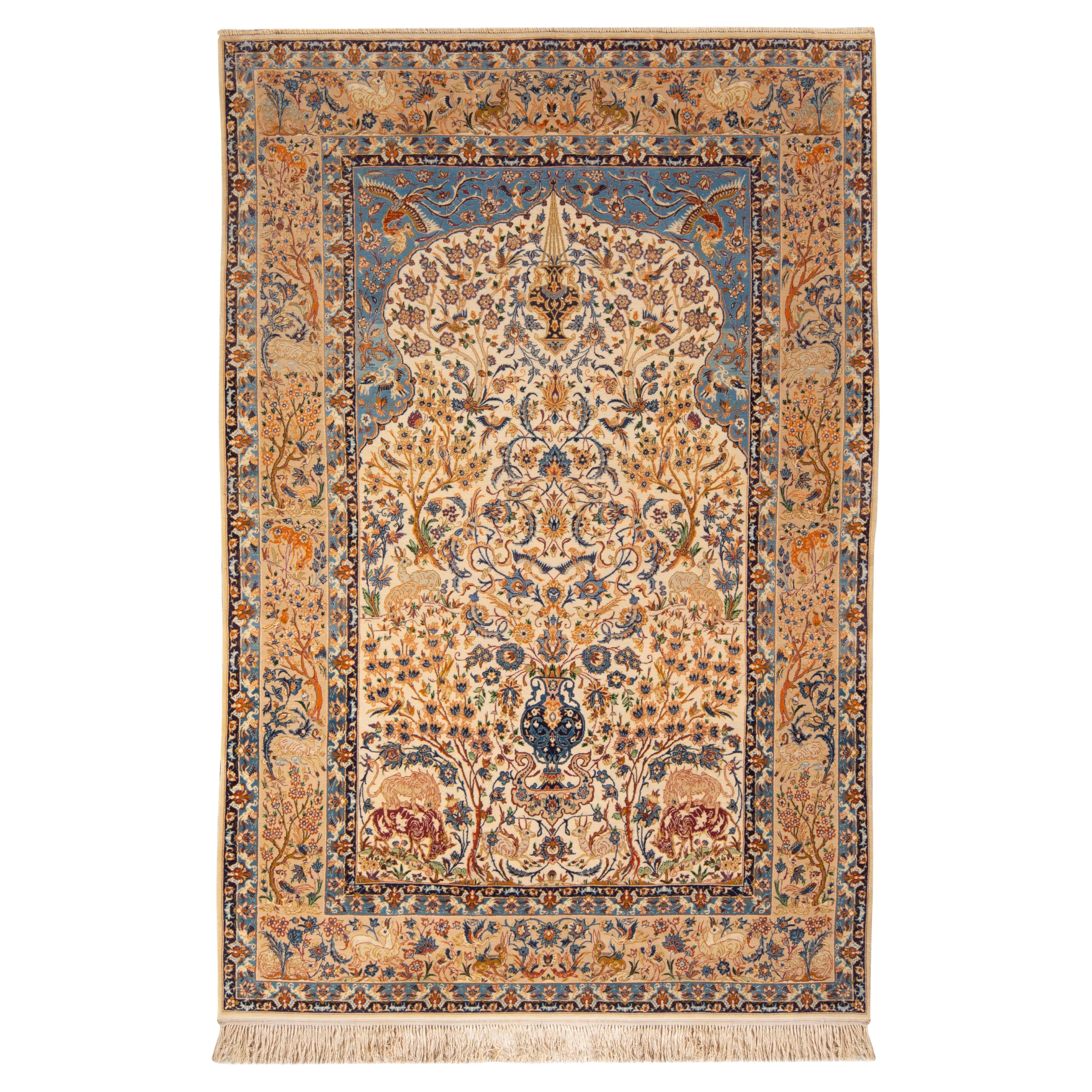 HandKnotted Antique Persian Kerman Rug in Blue Floral Pattern by Rug