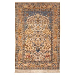 Handgeknüpfter Vintage-Kerman-Teppich in Allover-Blau mit Blumenmuster von Teppich & Kelim
