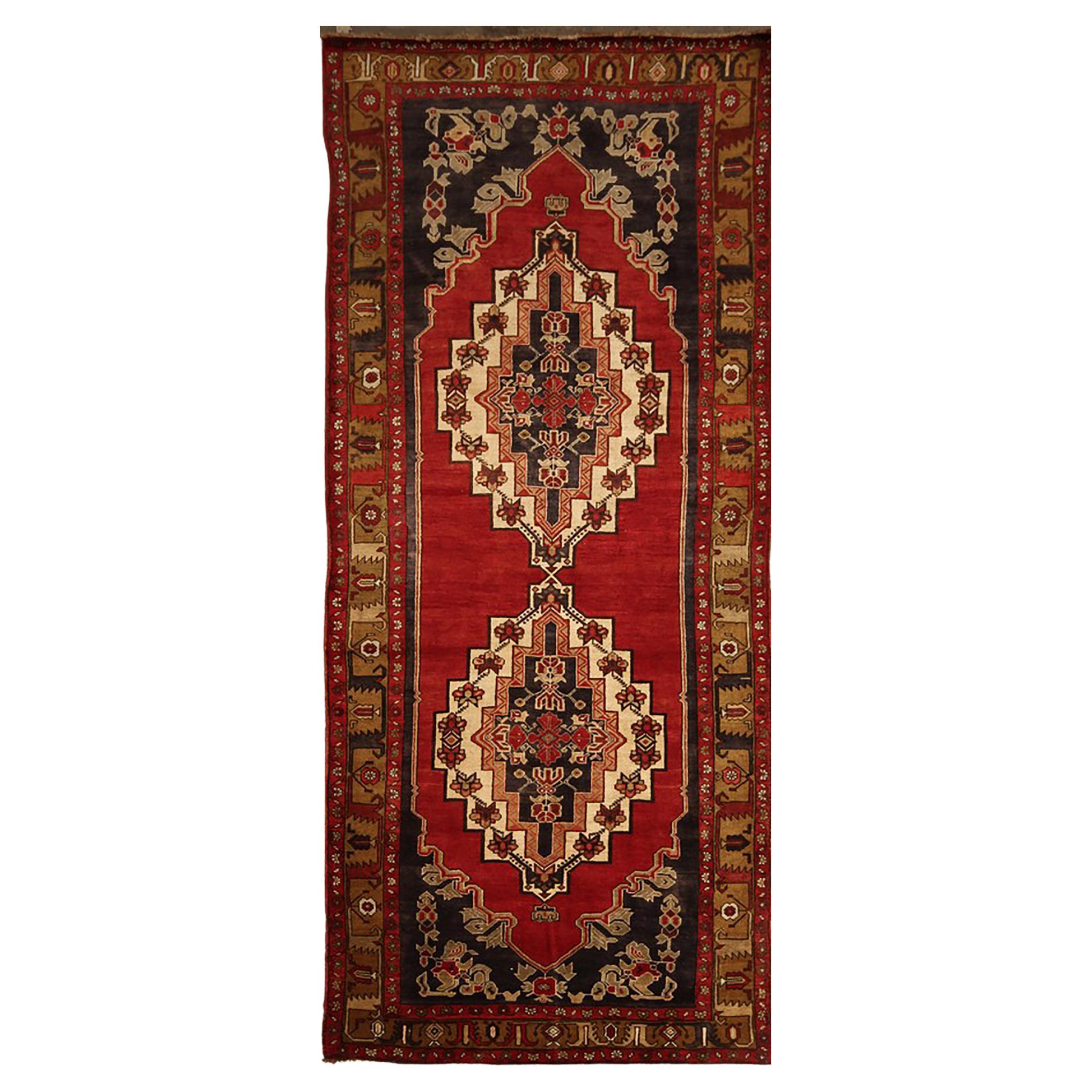 Hand-Knotted Vintage Rug in Red, Multicolor Medallion Pattern by Rug & Kilim For Sale