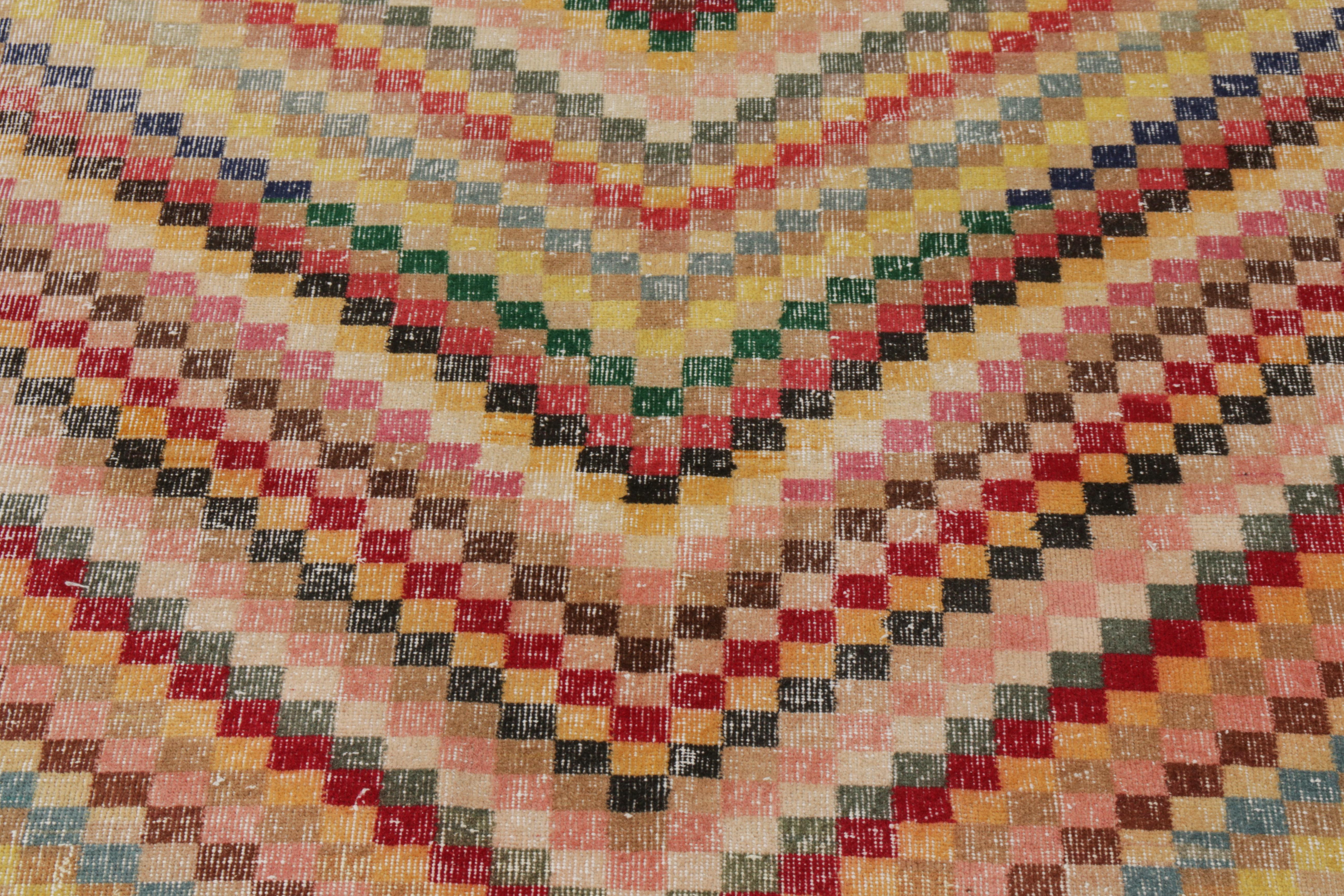 Turkish Hand-Knotted Vintage Mid Century in Multicolor Chevron Pattern by Rug & Kilim For Sale