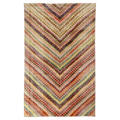 Hand-Knotted Vintage Mid Century in Multicolor Chevron Pattern by Rug & Kilim