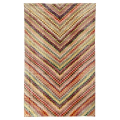 Vintage de mediados de siglo anudado a mano con diseño Chevron multicolor de Rug & Kilim