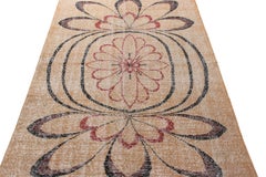 Hand-Knotted Vintage Mid-Century Distressed Rug, Beige Black, Red by Rug & Kilim
