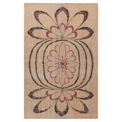 Handgeknüpfter Vintage-Teppich im Used-Stil aus der Mitte des Jahrhunderts, Beige, Schwarz, Rot von Teppich & Kelim