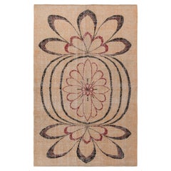 Hand-Knotted Vintage Mid-Century Distressed Rug, Beige Black, Red by Rug & Kilim