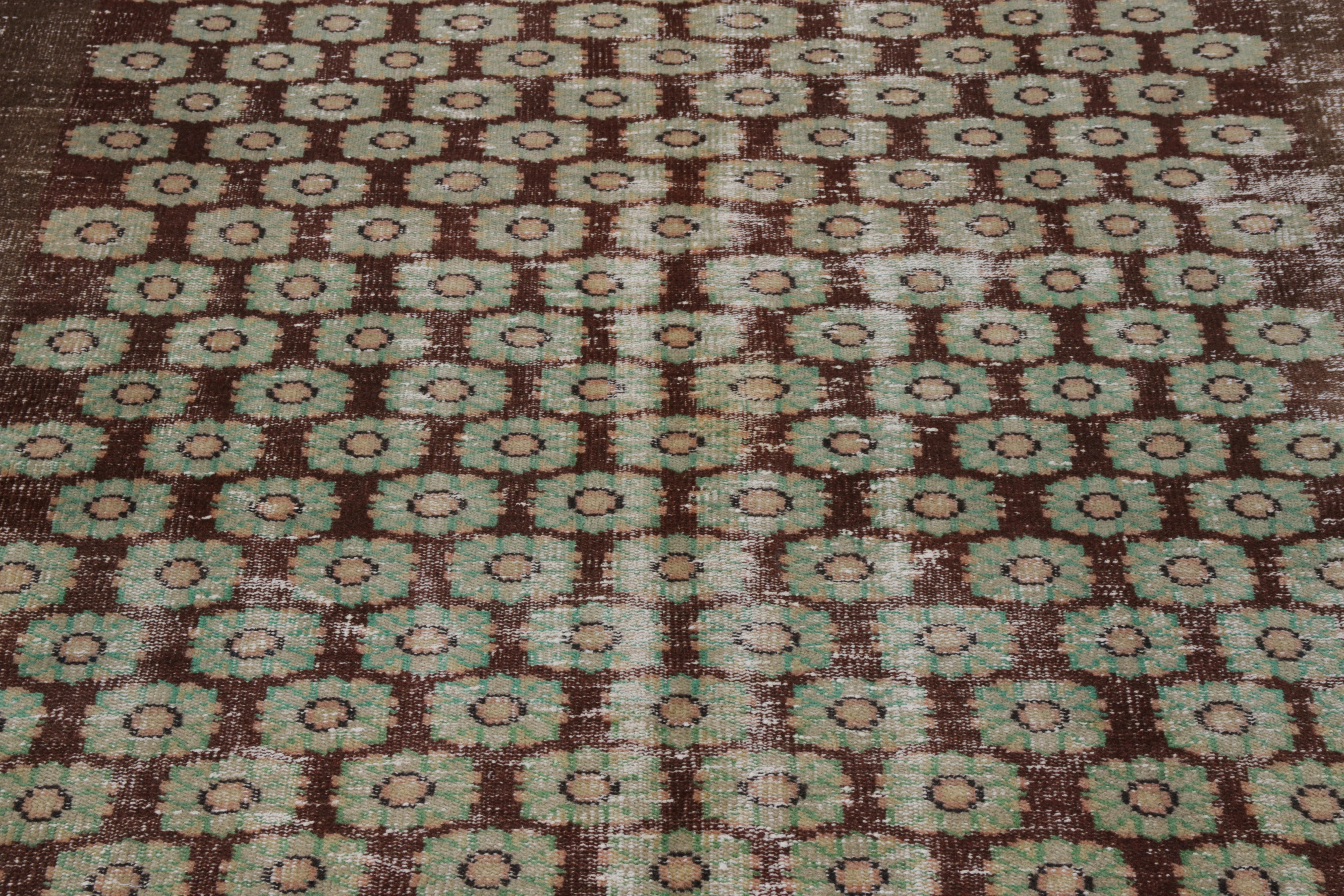 Turkish Hand-Knotted Vintage Mid Century in Brown, Green, Floral Pattern by Rug & Kilim For Sale
