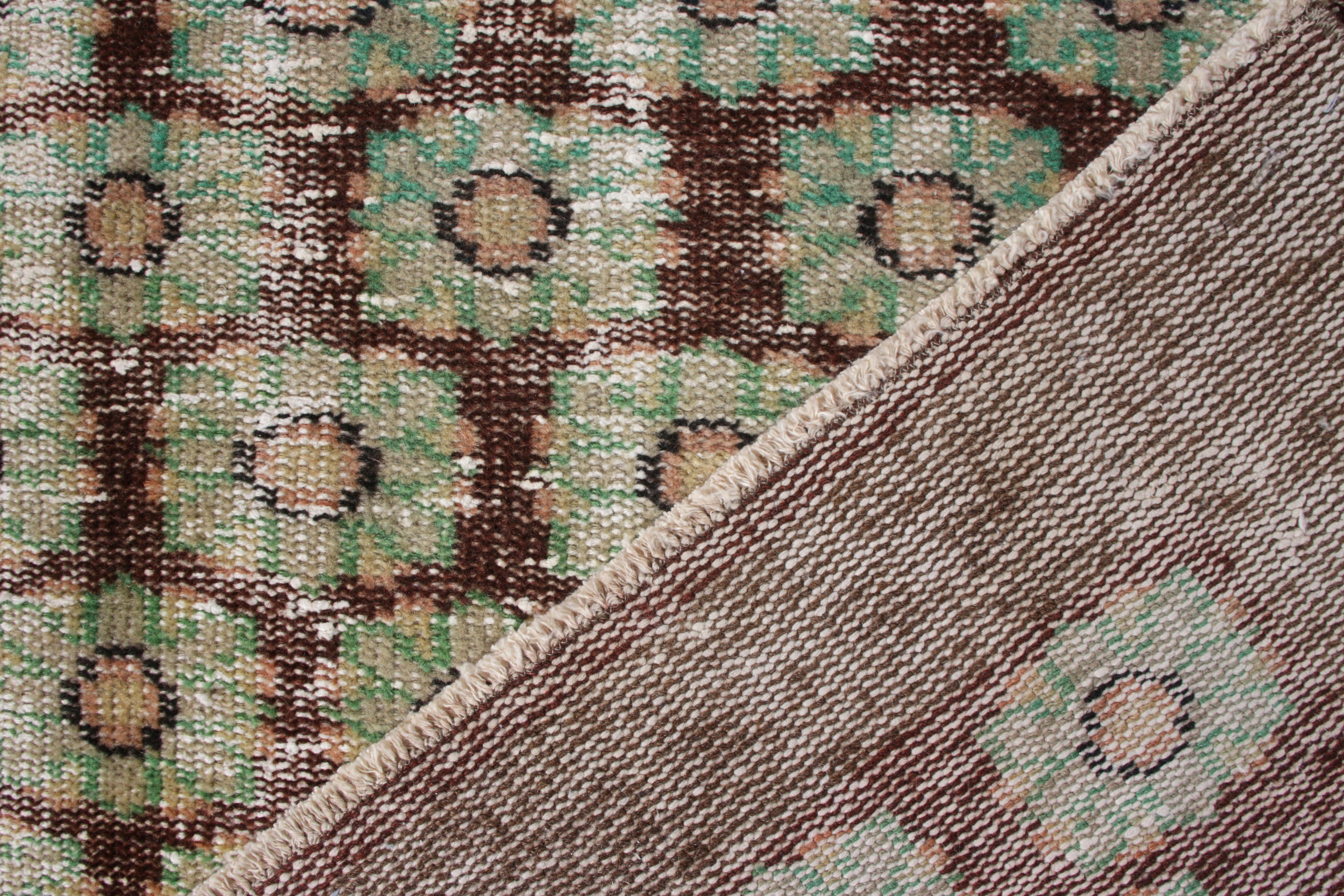 Hand-Knotted Vintage Mid Century in Brown, Green, Floral Pattern by Rug & Kilim In Good Condition For Sale In Long Island City, NY