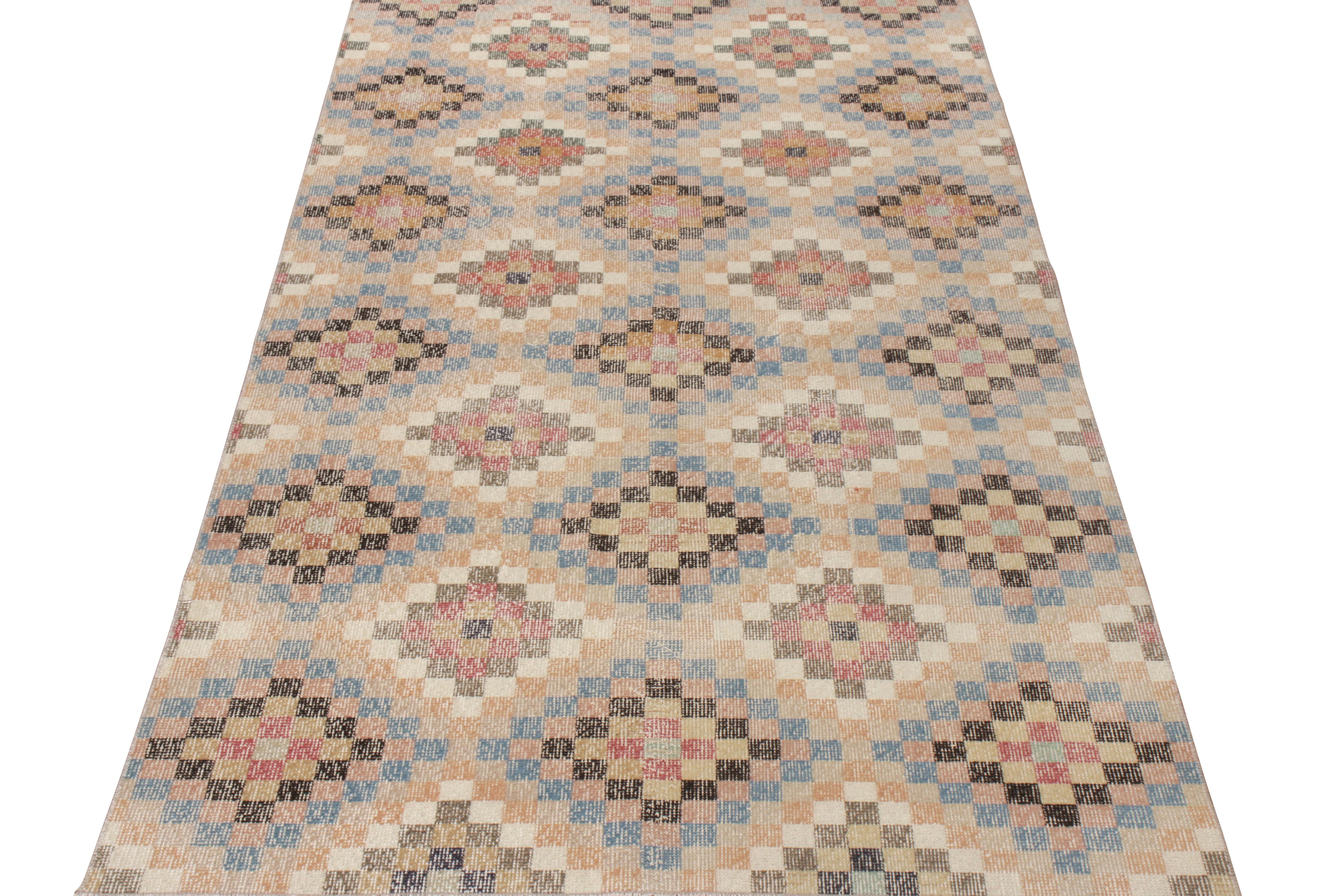 Hand-knotted in wool originating from Turkey circa 1960-1970, this vintage mid-century rug belongs to Rug & Kilim’s growing Mid-Century Pasha Collection—celebrating the Turkish icon and multidisciplinary designer Zeki Müren with Josh’s hand picked