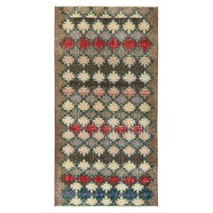 Hand-Knotted Retro Mid Century Runner in Green, Blue, Geometric by Rug & Kilim