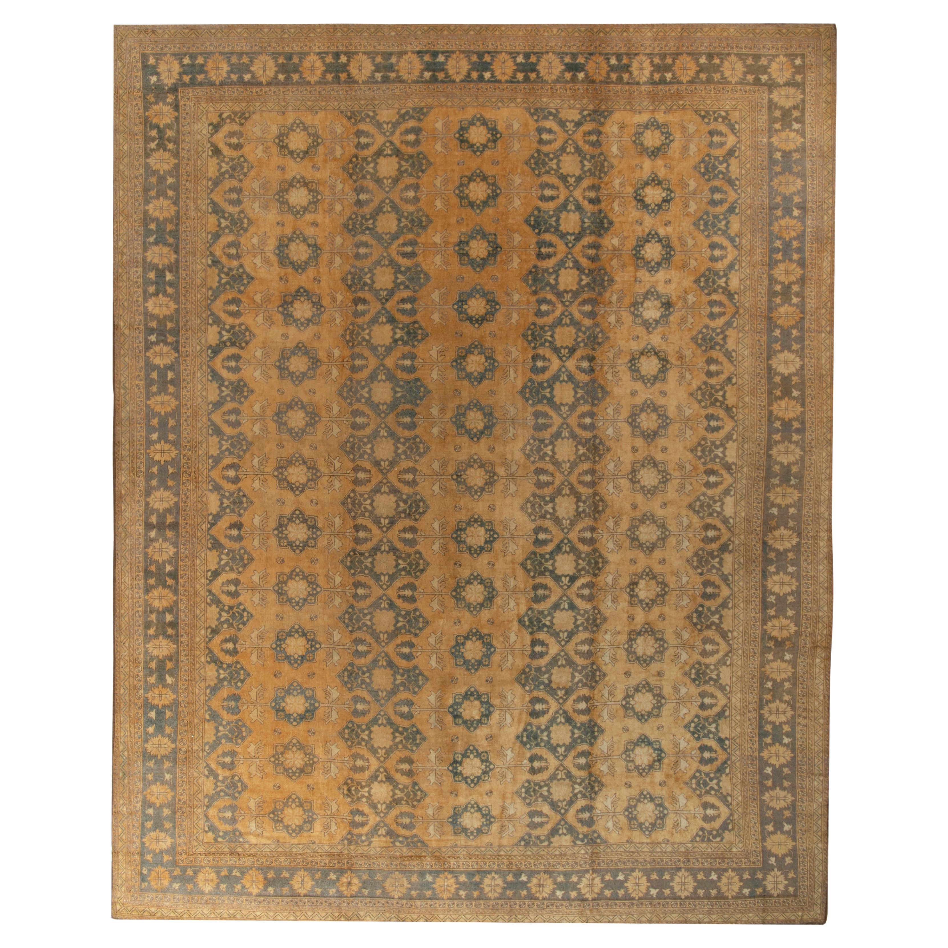 Hand-Knotted Vintage Style Rug in Beige and Blue All Over Pattern by Rug & Kilim For Sale