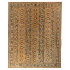 Hand-Knotted Retro Style Rug in Beige and Blue All Over Pattern by Rug & Kilim