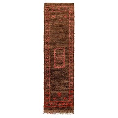 Hand-Knotted Vintage Moroccan Berber Runner, Brown and Pink Medallion Pattern