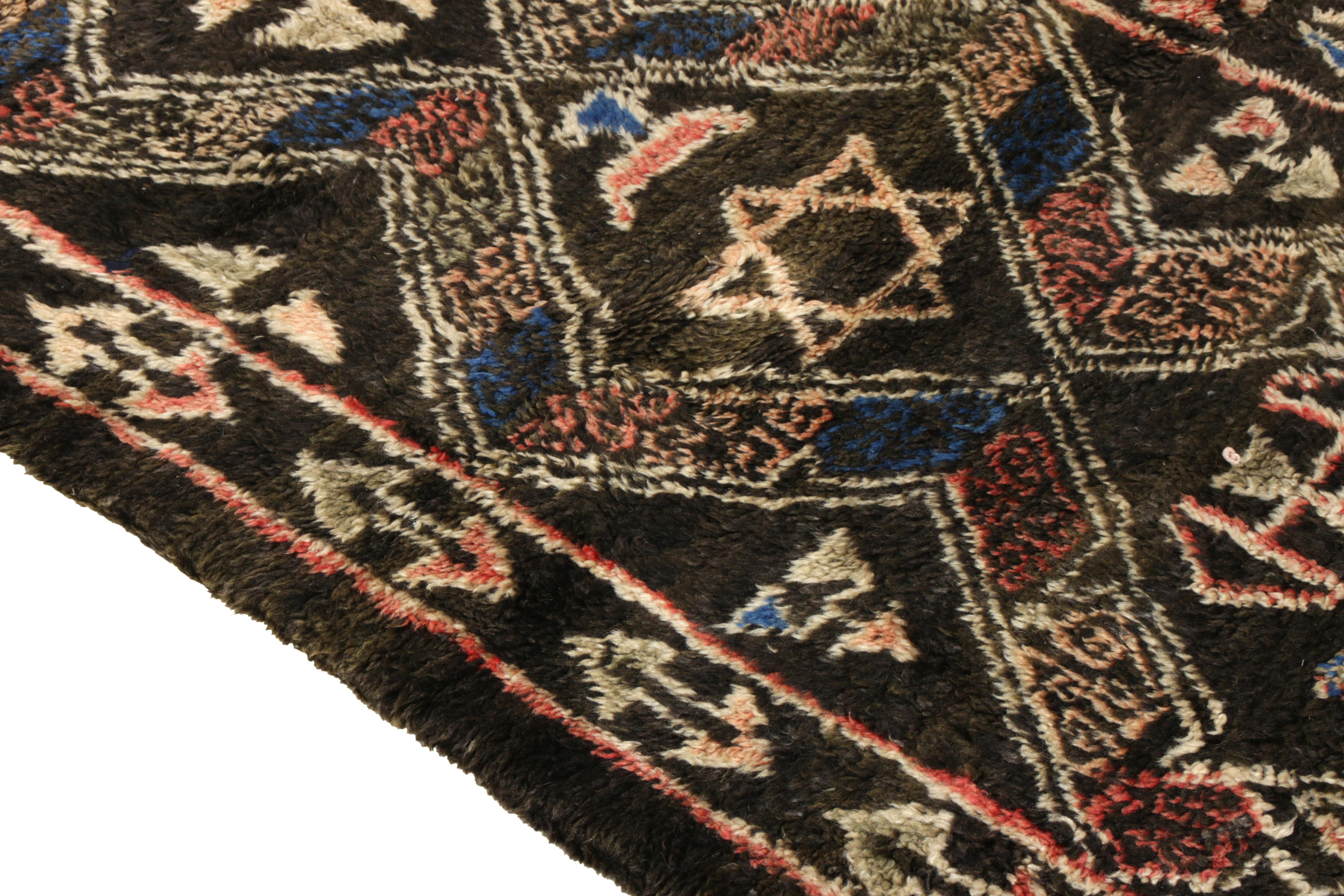 Hand-Knotted Vintage Moroccan Rug in Beige-Brown, Red Geometric Pattern by Rug & Kilim For Sale