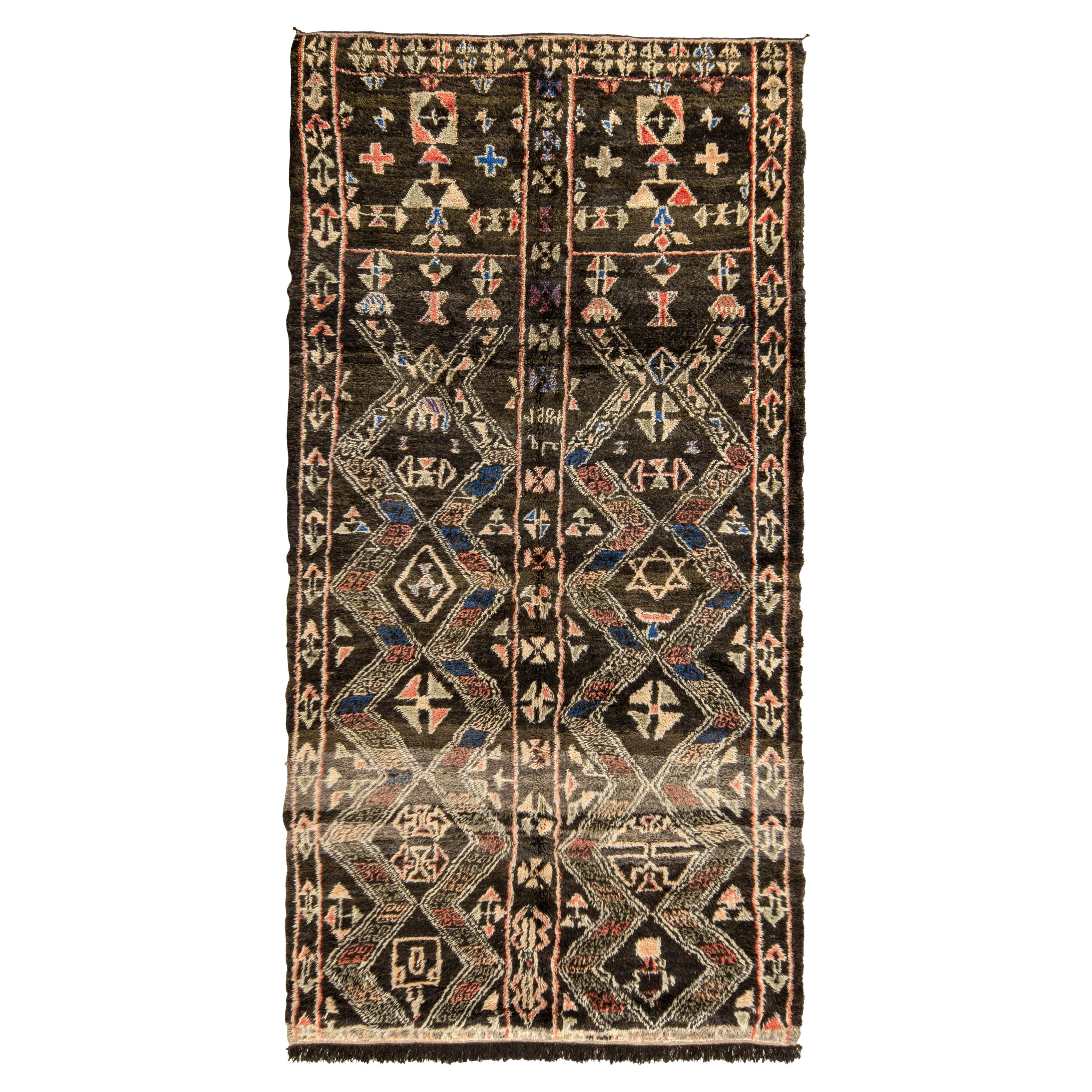 Vintage Moroccan Rug in Beige-Brown, Red Geometric Pattern by Rug & Kilim For Sale