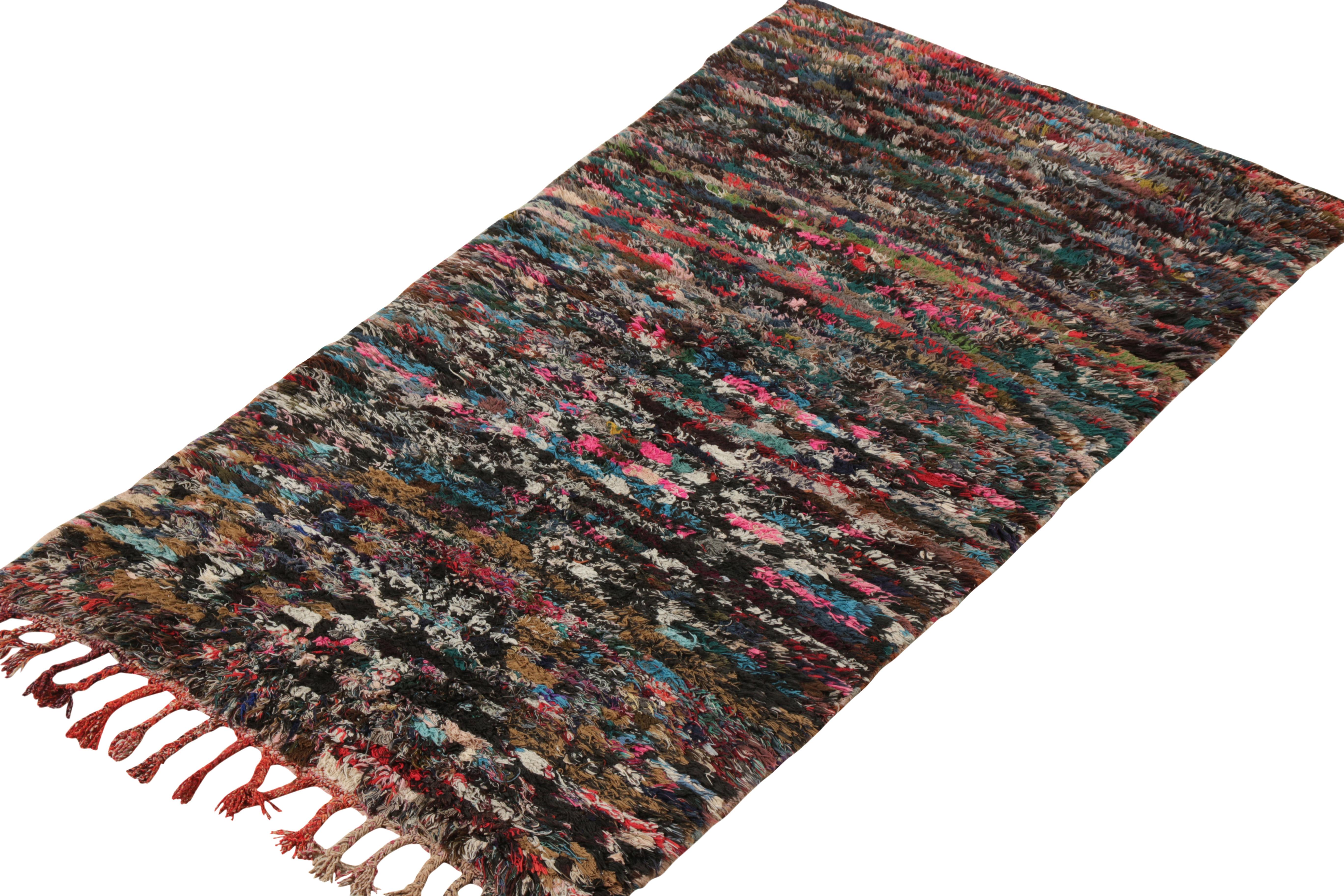 Tribal Hand-Knotted Vintage Moroccan Rug, Multicolor Textural Pattern by Rug & Kilim For Sale