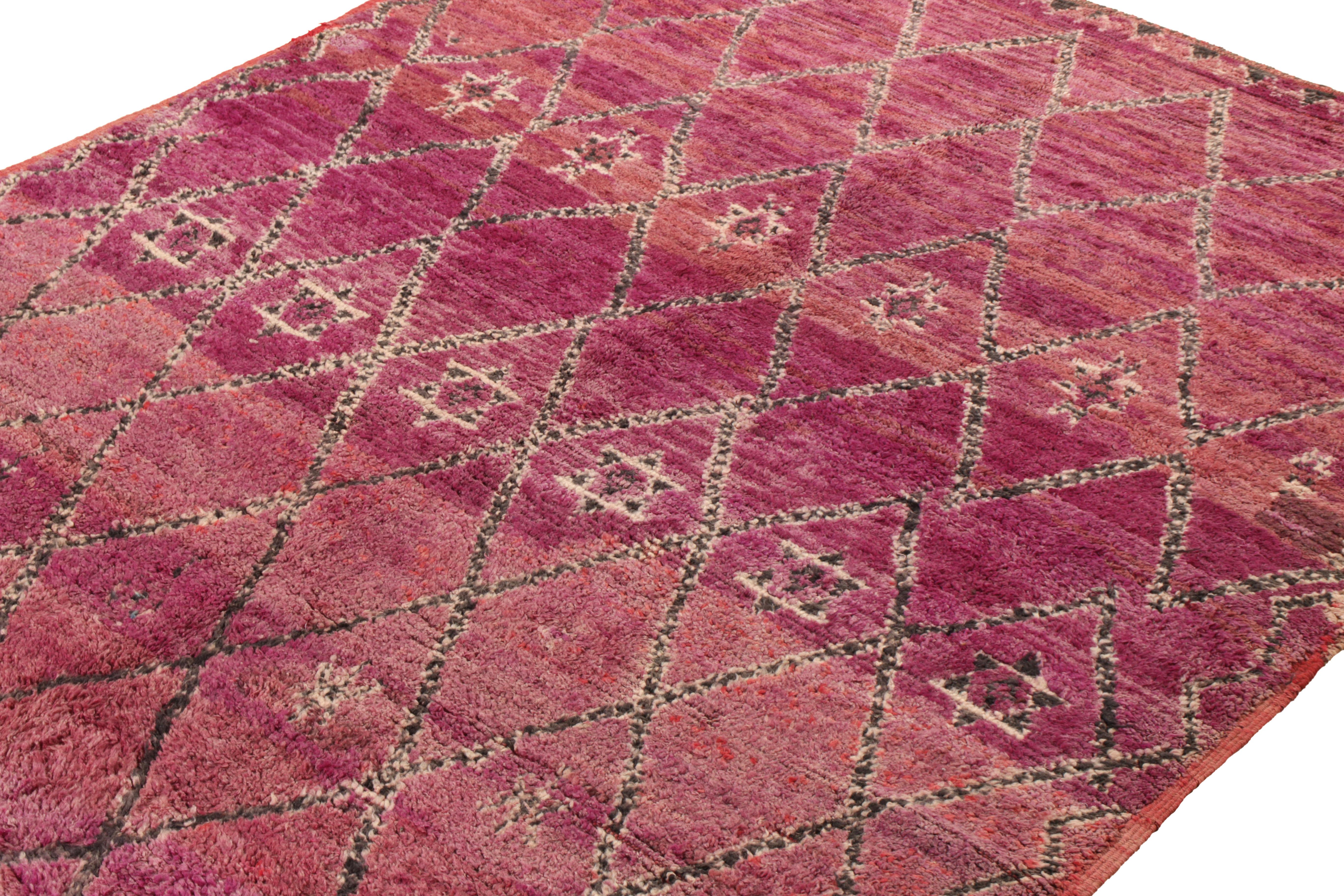 Tribal Hand-Knotted Vintage Moroccan Rug, Pink Geometric Pattern by Rug & Kilim