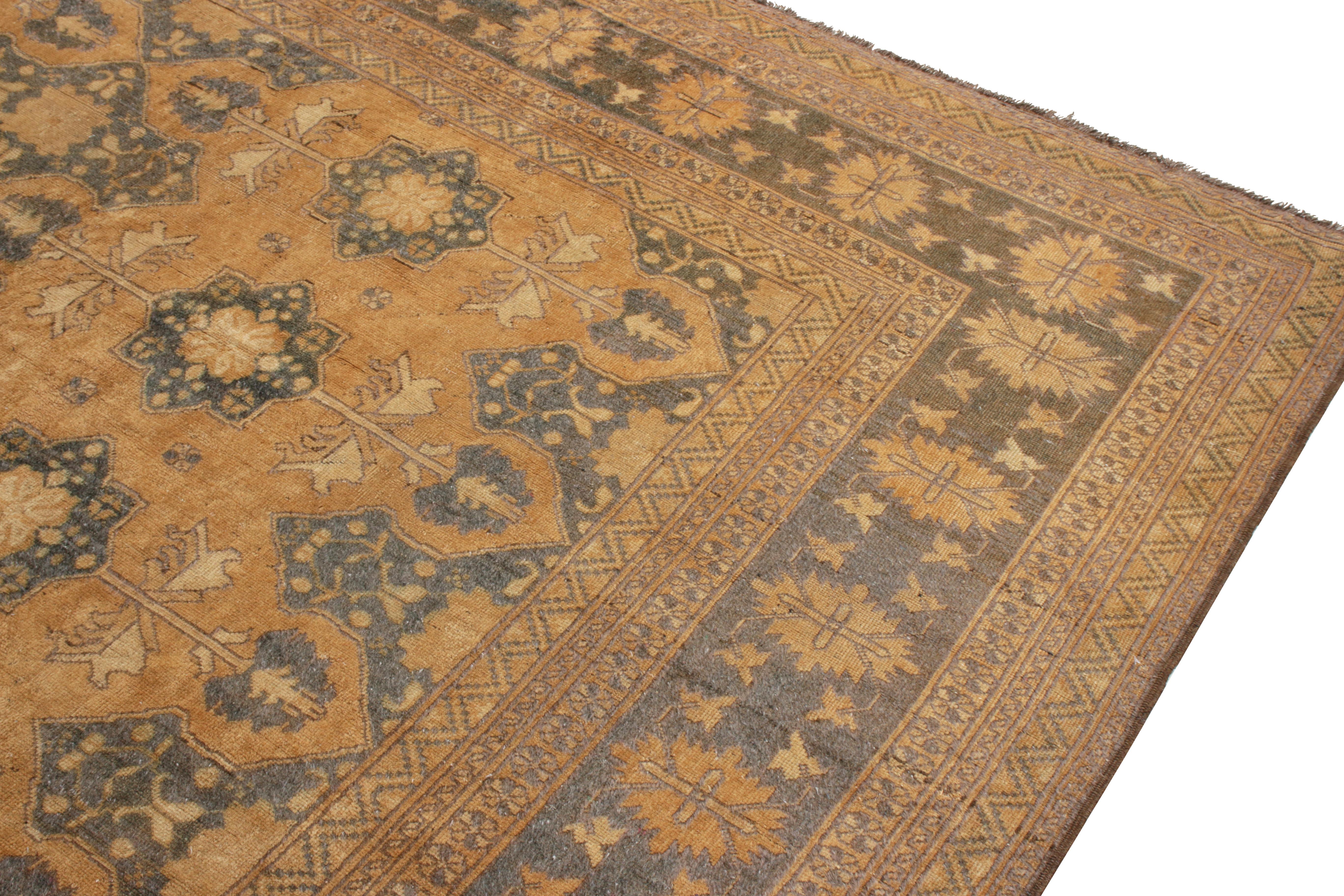 Afghan Hand-Knotted Vintage Style Rug in Beige and Blue All Over Pattern by Rug & Kilim For Sale
