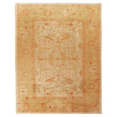 Retro Oushak Rug in All over Gold, Pink-Red Floral Pattern by Rug & Kilim