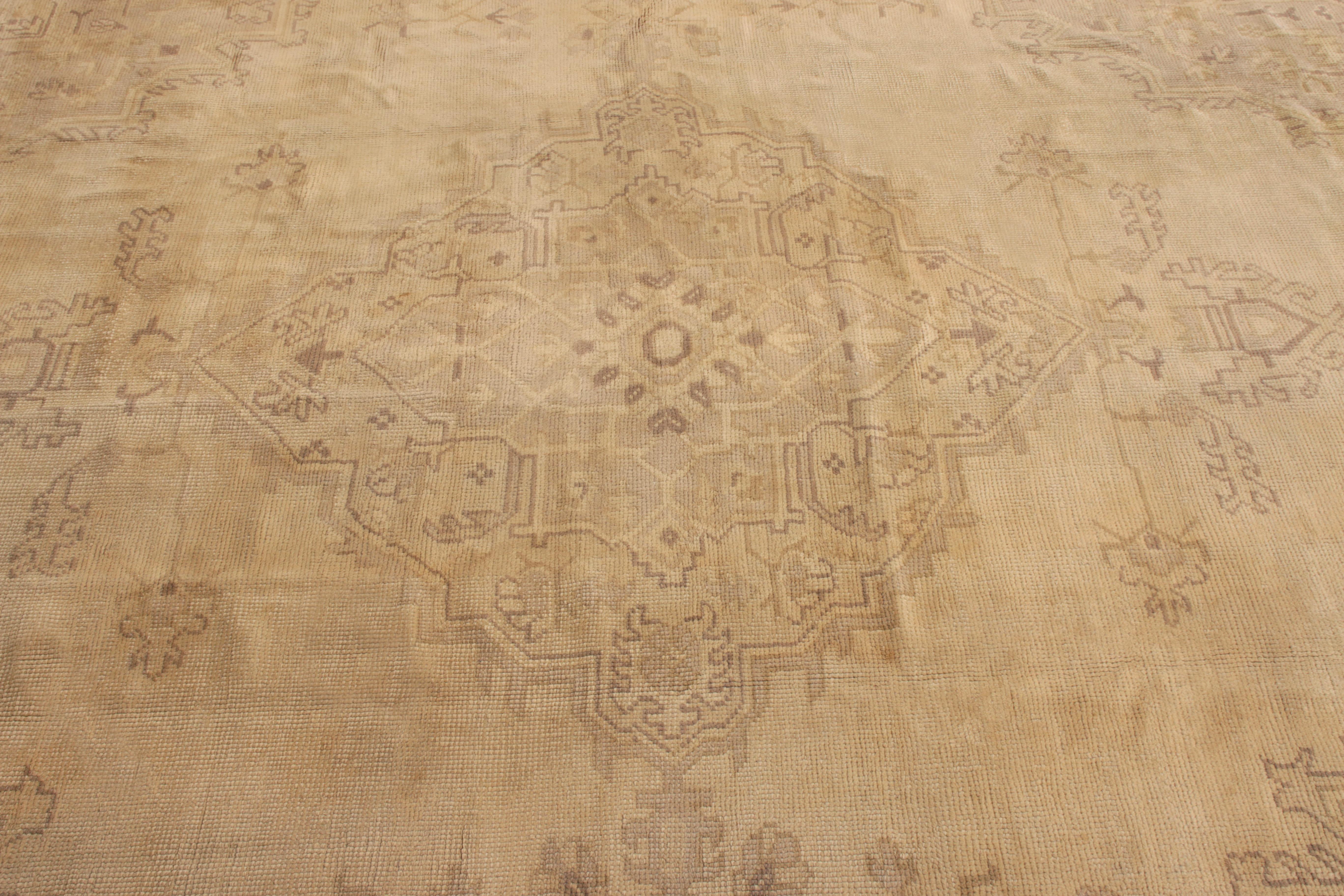 Other Hand Knotted Vintage Oushak Rug in Beige-Brown Medallion Pattern by Rug & Kilim For Sale