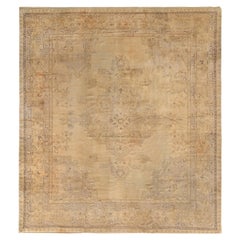 Hand Knotted Retro Oushak Rug in Beige-Brown Medallion Pattern by Rug & Kilim