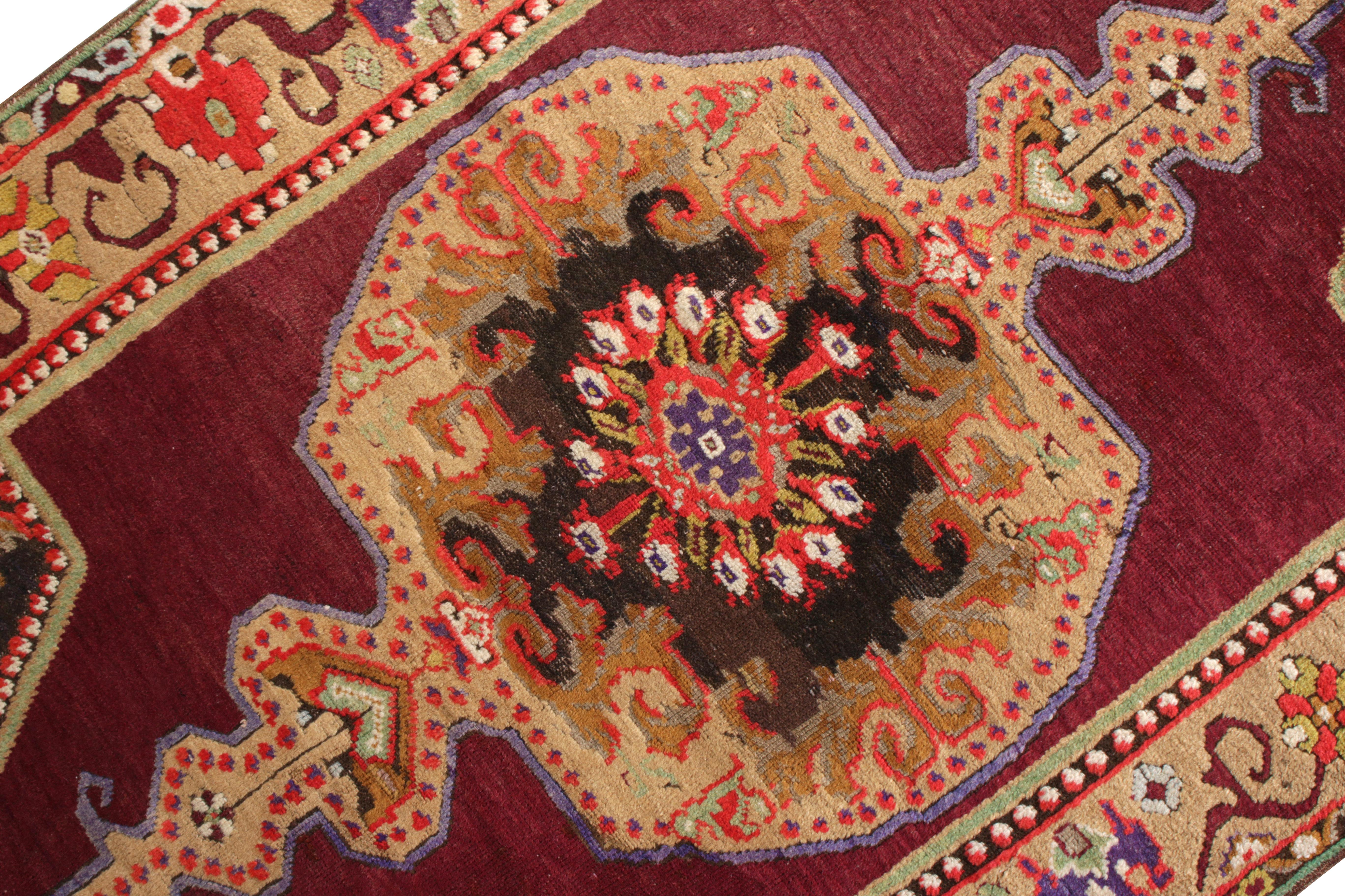 Turkish Hand Knotted Vintage Oushak Rug in Beige Brown Medallion Pattern by Rug & Kilim For Sale