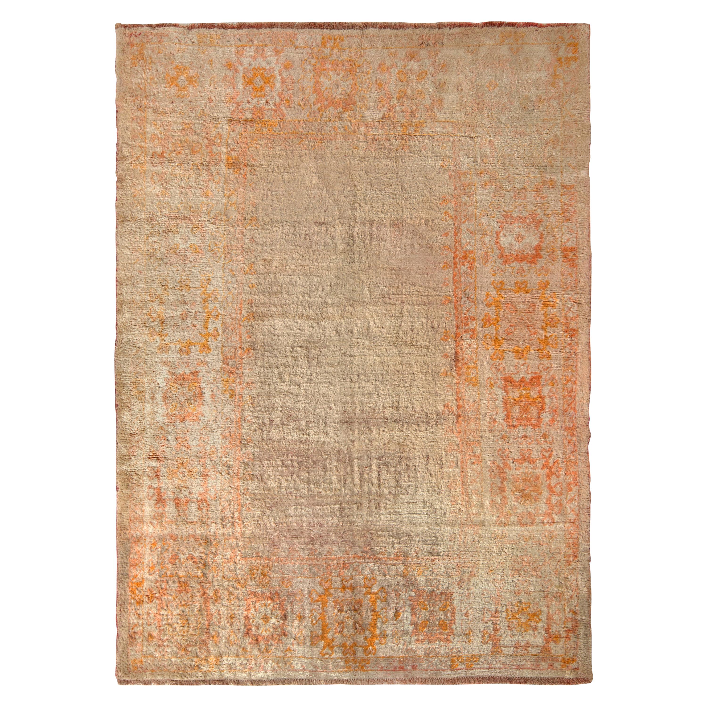 Hand Knotted Vintage Oushak Rug in Orange Geometric Pattern by Rug & Kilim For Sale