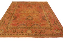 Hand knotted Vintage Oushak Rug in Red & Brown Geometric pattern by Rug & Kilim