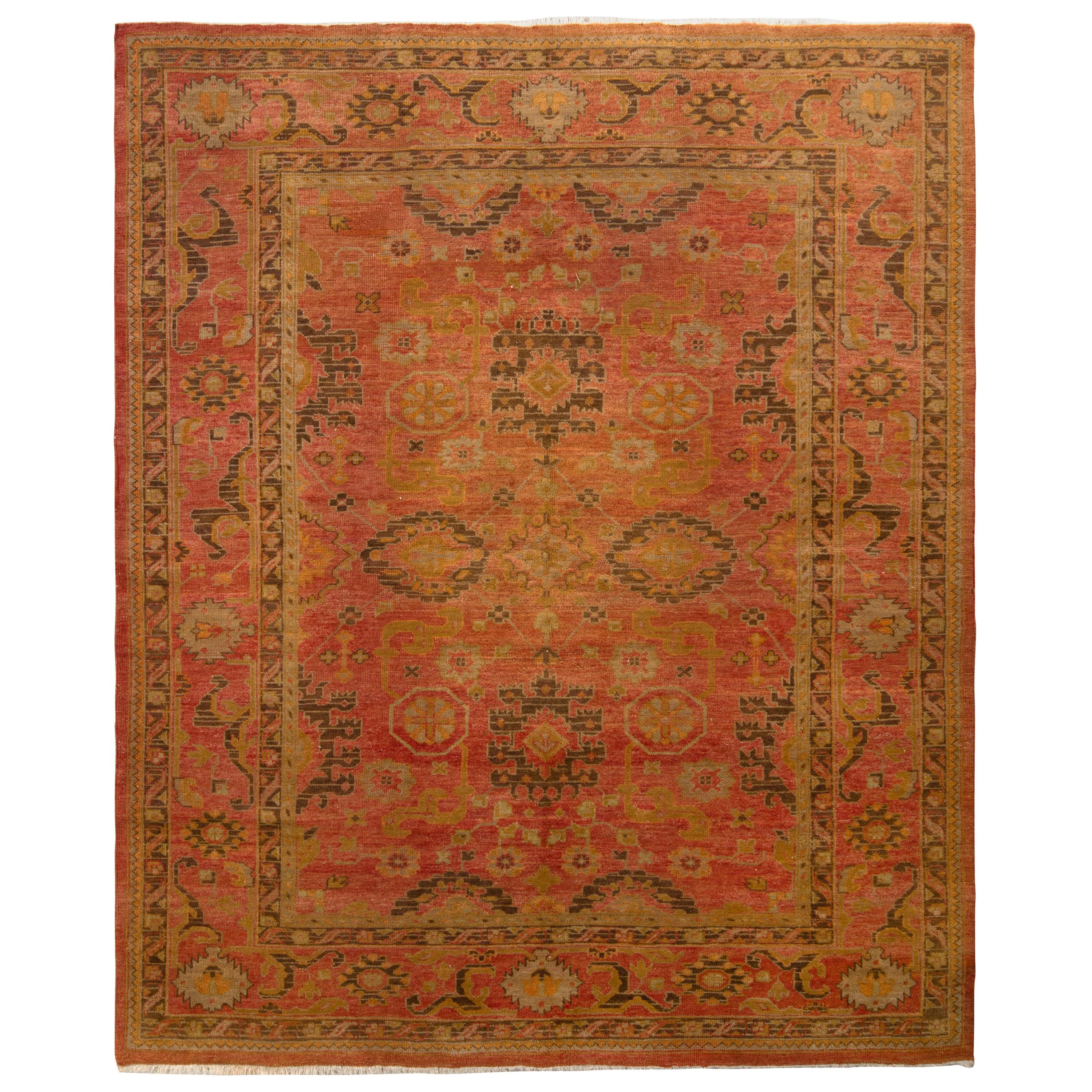 Hand knotted Vintage Oushak Rug in Red & Brown Geometric pattern by Rug & Kilim For Sale