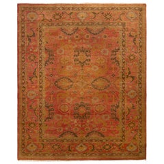 Hand knotted Vintage Oushak Rug in Red & Brown Geometric pattern by Rug & Kilim